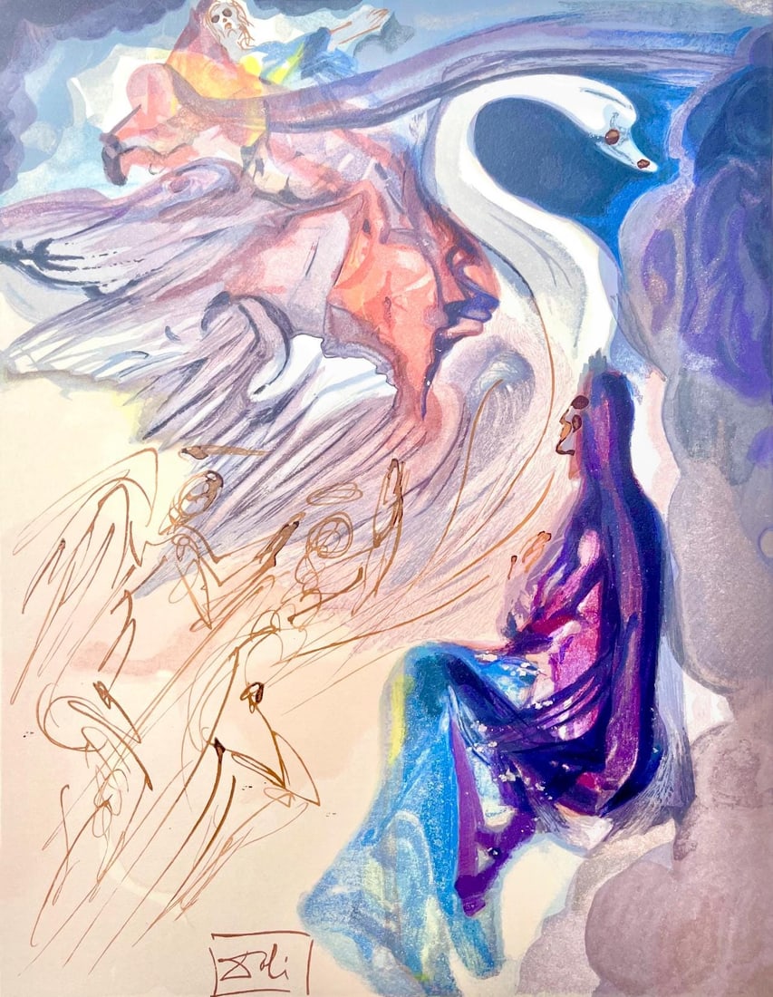 Salvador Dali, Paradies XIX (Michler/Lopsinger 1039-1138; Field 189-200), Die Gottliche Komodie,: Woodcut in colors on velin de Rives BFK paper, mounted on velin d'Arches support, as issued. Paper size: 13 x 10.375 inches. Inscription: Signed in the block, and unnumbered, as issued. Catalogue rais