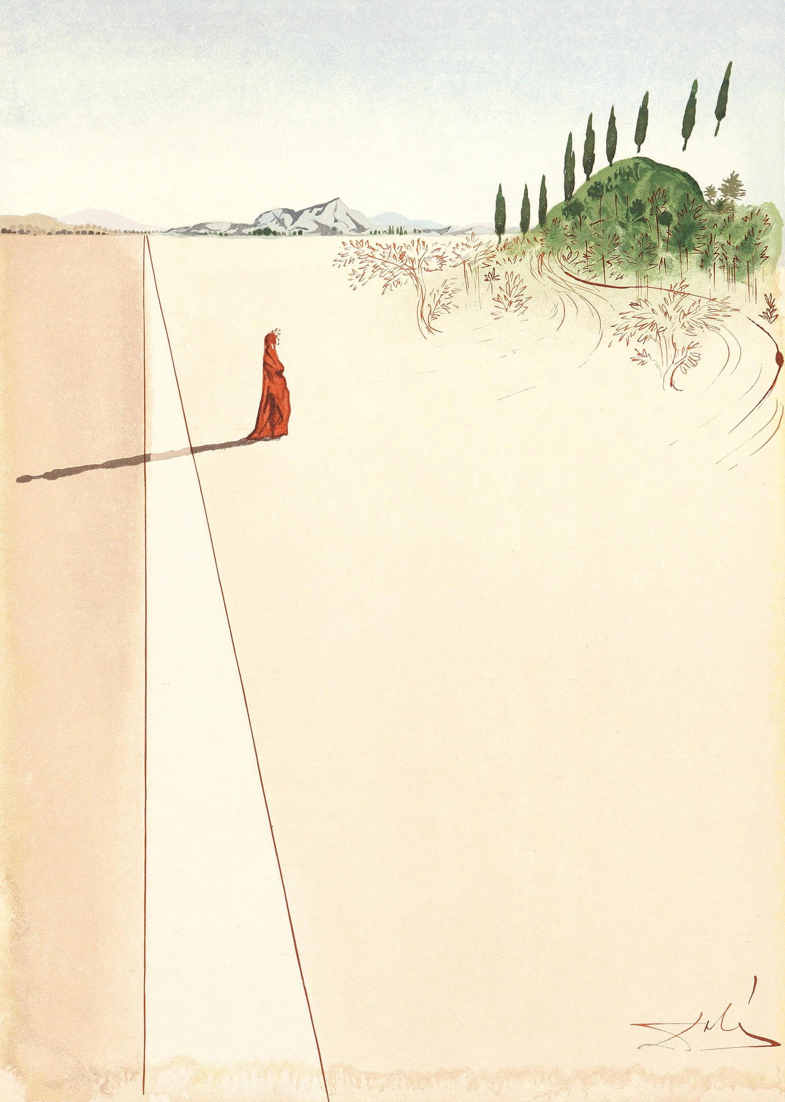 Salvador Dali, L'Enfer I (Michler/Lopsinger 1039-1138; Field 189-200), La Divine Comedie, Limited: Woodcut in colors on velin pur chiffon de Rives paper. Paper size: 13 x 10.375 inches. Inscription: Signed in the plate and unnumbered, as issued. Catalogue raisonne references: Dali, Salvador, et al.