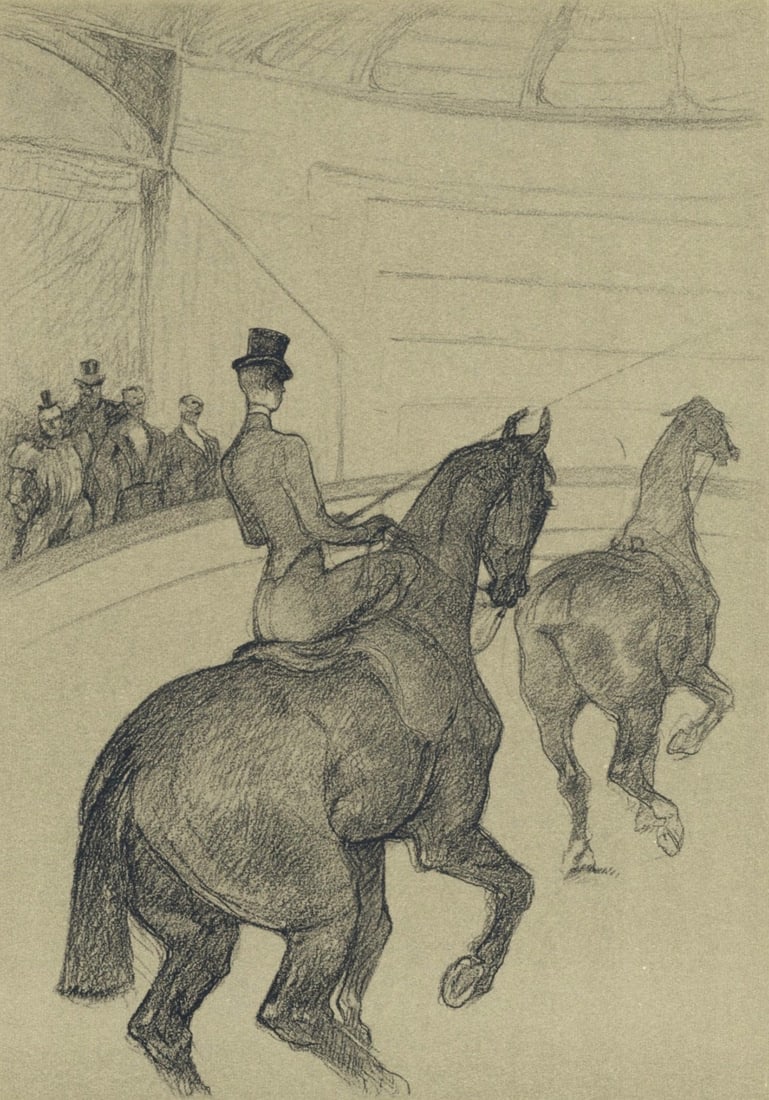 Henri de Toulouse-Lautrec, Ecuyere de haute ecole, The Circus by Toulouse-Lautrec, Limited Edition: Lithograph on velin paper. Unsigned and unnumbered. Paper Size: 12.125 x 9.25 inches. Excellent condition. Notes: From the album, The Circus by Toulouse-Lautrec, 1952. Published the Paris Book Center,