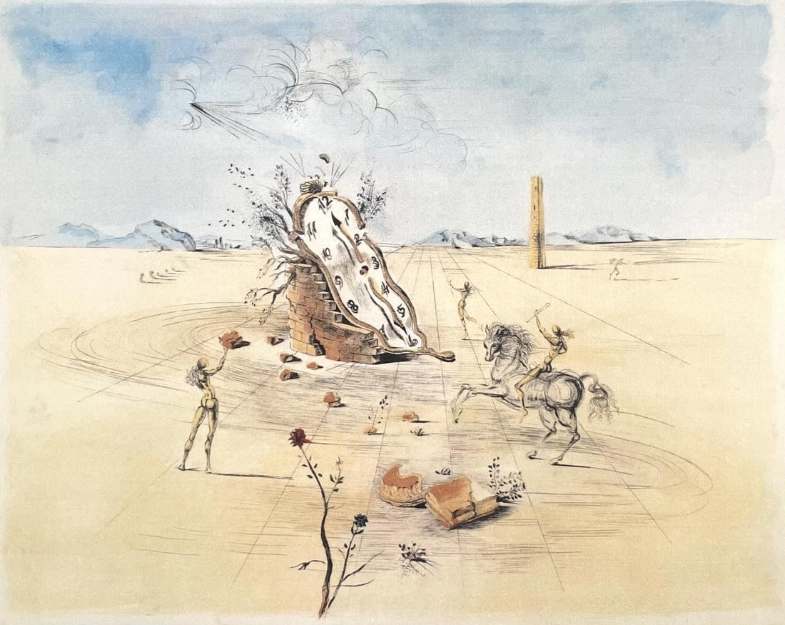 Salvador Dali, Le cavalier cosmique, Signed, Limited Edition Offset Lithograph: Offset lithograph on velin paper. Paper Size: 20 x 26 inches. Inscription: Fac-simile signed and numbered, as issued. Condition: Excellent. Notes: Published and printed by Alternative Graphics,