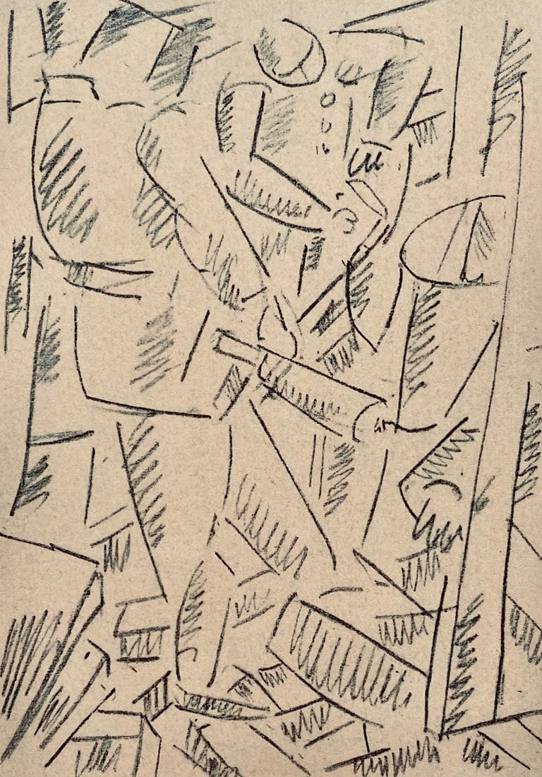 Fernand Leger, Les Foreurs, Dessins de Guerre 1915-16, Limited Edition Lithograph: Lithograph, stencil on velin paper. Paper Size: 10 x 7.75 inches. Inscription: Unsigned and unnumbered, as issued. Condition: Very good/excellent, consistent with age. Notes: From the folio, Fernand L