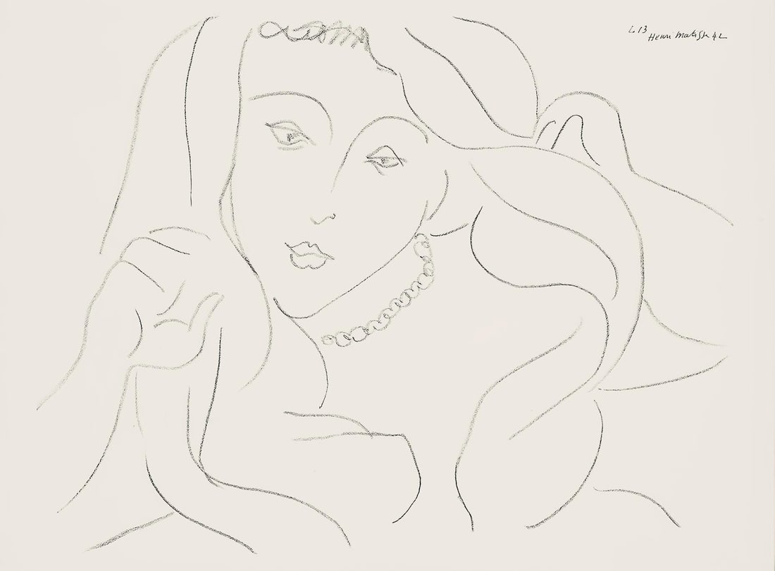 Henri Matisse, Serie L, var. 13 (Duthuit 9), Henri Matisse, Dessins, Themes et variations, Limited: Lithograph on velin pur fil paper. Paper Size: 9.625 x 12.875 inches. Excellent condition. Inscription: Signed in the plate and unnumbered, as issued. Notes: From the folio, Henri Matisse, Dessins, Th