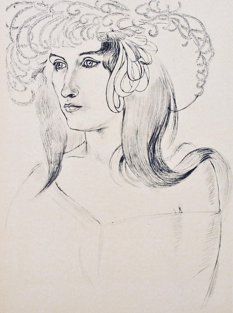 Henri Matisse, Etude pour Les Plumes Blanches, Portraits par Henri Matisse, Limited Edition: Heliogravure on velin paper, mounted on velin paper backing sheet, as issued. Paper Size: 12 x 9.25 inches; image size: 9.05 x 6.69 inches. Inscription: Unsigned and unnumbered, as issued. Condition: