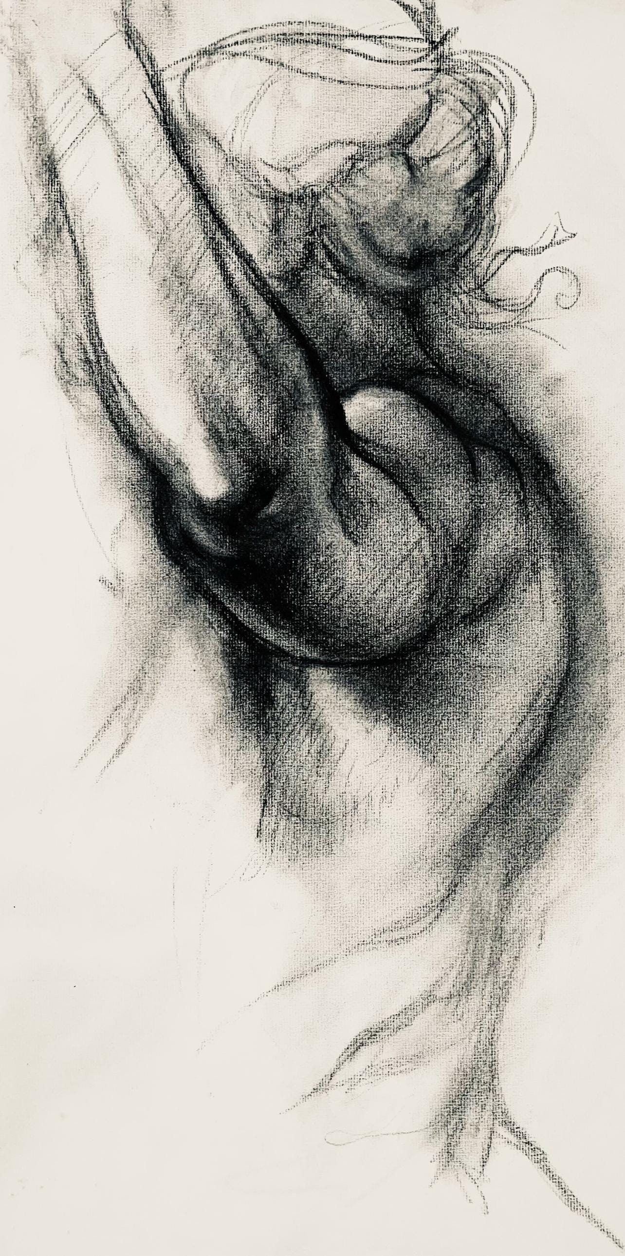 Ian Hornak, Renaissance Female Nude Figure Study, 1963, Original Drawing: Charcoal on velin paper, circa 1963. Paper Size: 23 x 18 inches. Good condition, consistent with age. Inscription: Unsigned, Estate stamped, verso. Provenance: Estate of Ian Hornak, East Hampton. Note