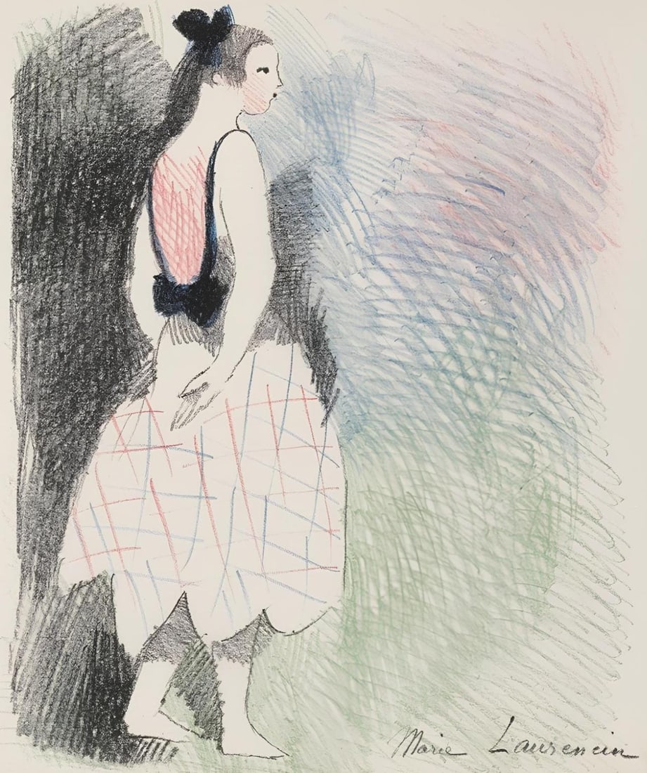 Marie Laurencin, Composition, Alice's Adventures in Wonderland, Limited Edition Lithograph: Lithograph on velin de Rives BFK a la forme paper. Paper Size: 9.84 x 11.81 inches. Excellent condition. Inscription: Signed in the plate and unnumbered, as issued. Notes: From the album, Alice's