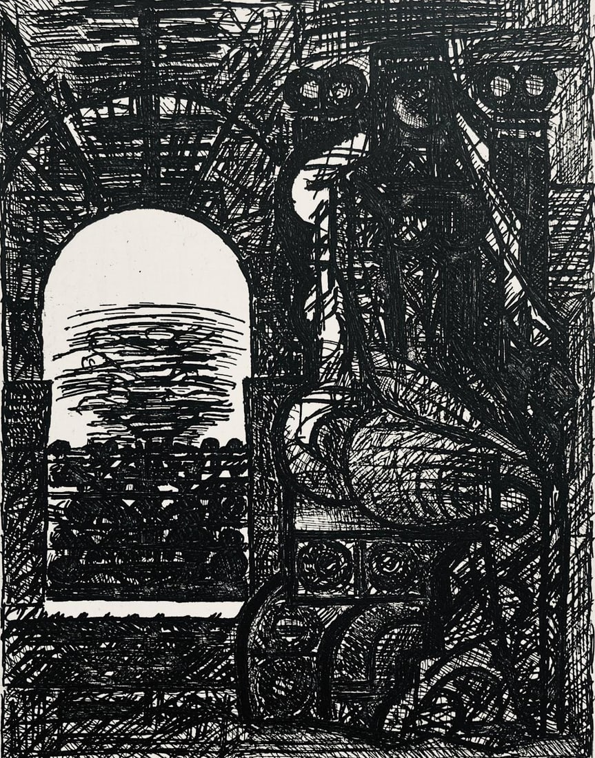 Marcel Gromaire, Lady Macbeth, Scene V, Shakespeare, Macbeth, Eaux-fortes de Gromaire, Limited: Etching on velin de Rives paper. Unsigned and unnumbered, as issued. Paper Size: 16 x 12 inches. Excellent condition. Notes: From the folio, Shakespeare, Macbeth, Eaux-fortes de Gromaire, 1958. Publis