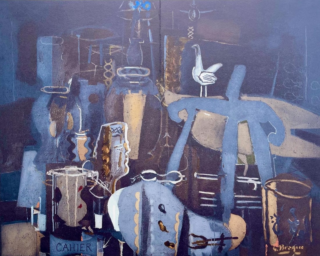 Georges Braque, Atelier VI, L'Hommage a Georges Braque, Derriere le miroir, Limited Edition: Lithograph on velin paper. Paper Size: 15 x 22 inches, with centerfold, as issued. Inscription: Signed in the plate and unnumbered, as issued. Condition: Very good/excellent, consistent with age.