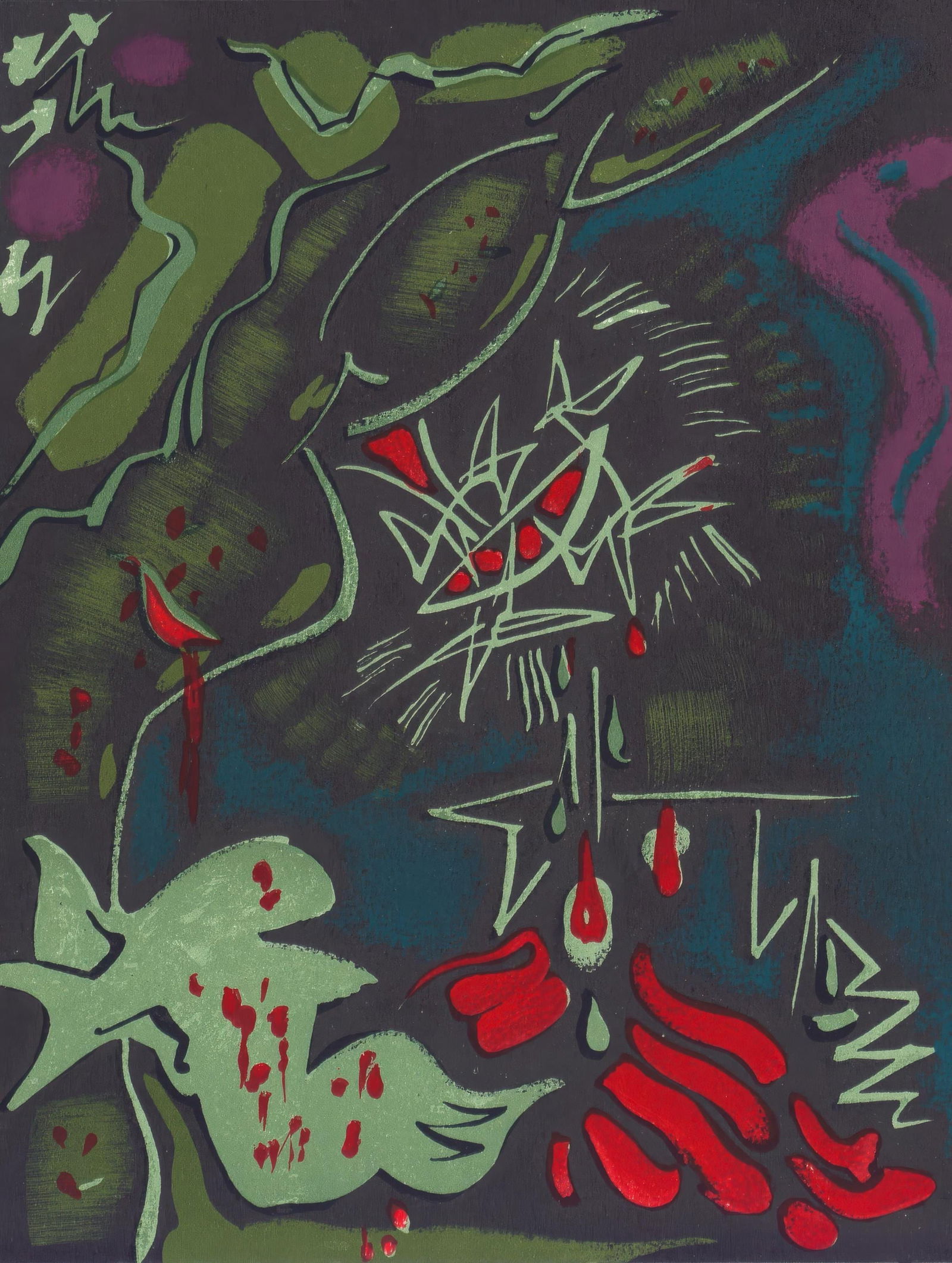 Andre Masson, Untitled, from Albert Camus, oeuvres completes, Limited Edition Lithograph, 1962: This exquisite lithograph by Andre Masson (1896-1987), titled Sans titre (Untitled), originates from the 1962 album Albert Camus, oeuvres completes, essais philosophiques, Le mythe de Sisyphe, L'homme