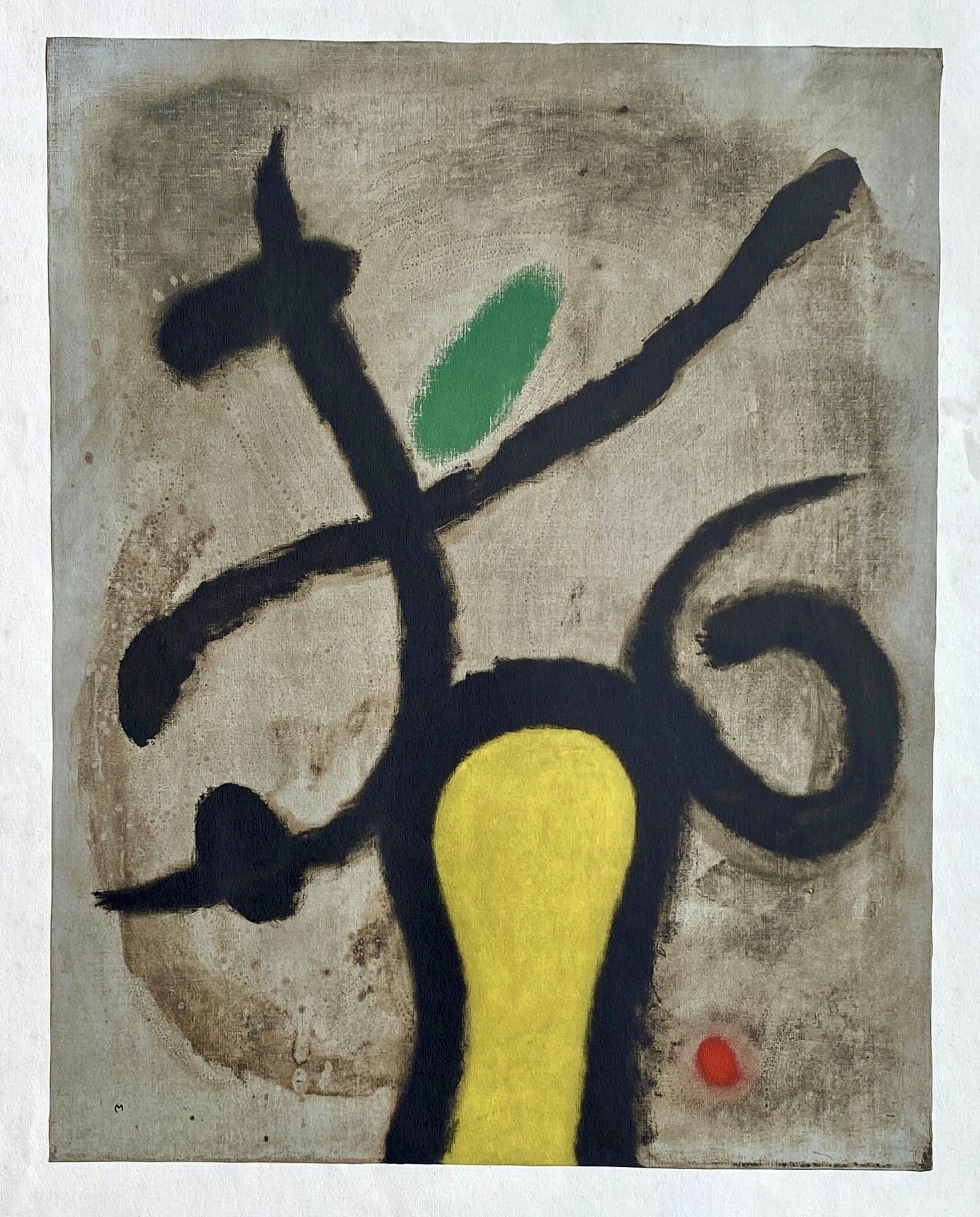 Joan Miro, Composition (Cramer 105), Femmes, Limited Edition Heliogravure: Heliogravure on velin d'Arches paper. Paper size: 22.0079 x 17.8 inches. Excellent condition. Unsigned and unnumbered, as issued. Notes: From the folio, Joan Miro, Femmes, 1965. Published by Maeght