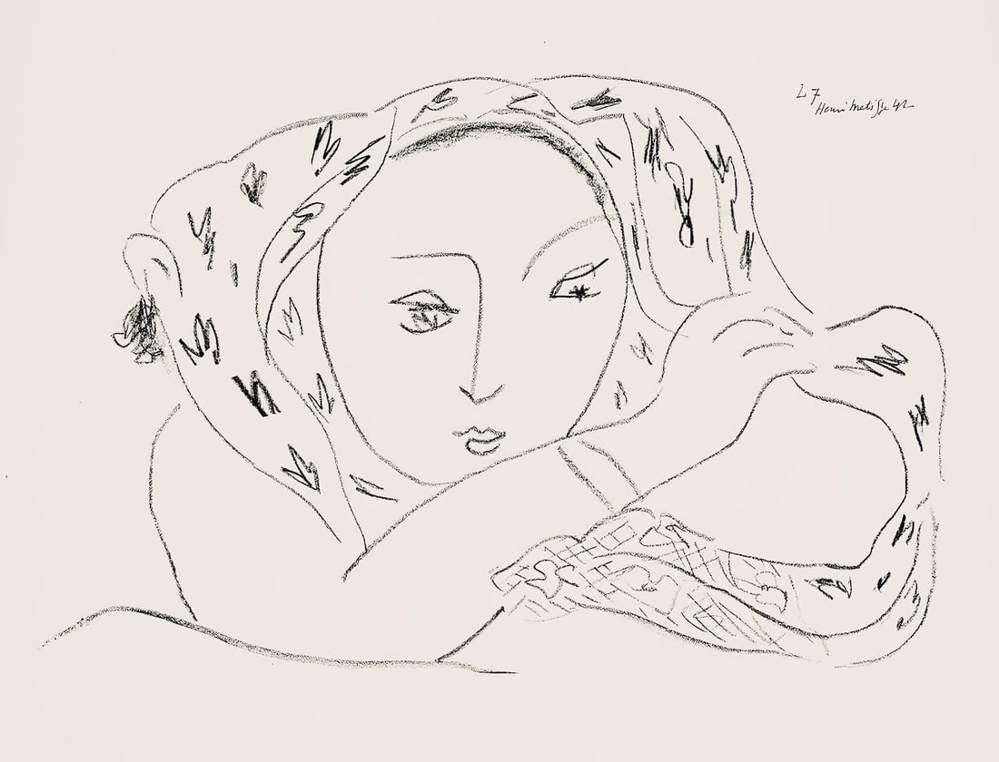 Henri Matisse, Serie L, var. 7 (Duthuit 9), Henri Matisse, Dessins, Themes et variations, Limited: Lithograph on velin pur fil paper. Paper Size: 9.625 x 12.875 inches. Excellent condition. Inscription: Signed in the plate and unnumbered, as issued. Notes: From the folio, Henri Matisse, Dessins,
