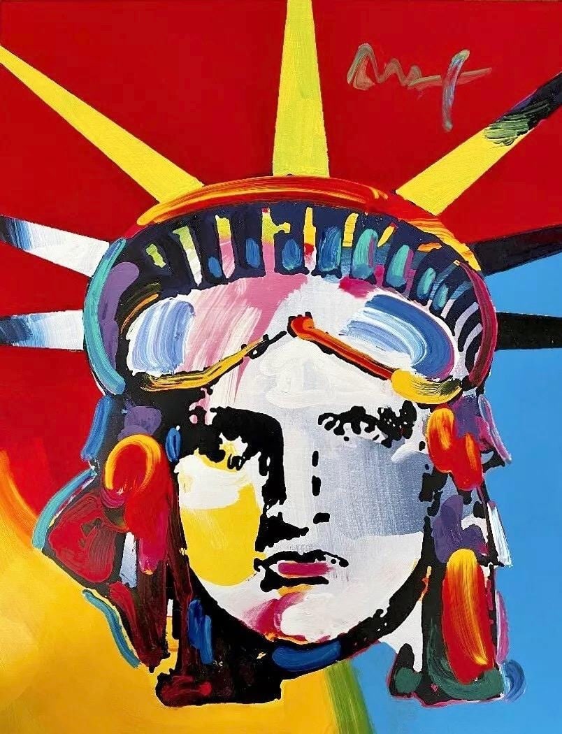 Peter Max, Liberty Head, Hand Signed, Mixed Media Acrylic and Lithograph Painting (1 of 4)