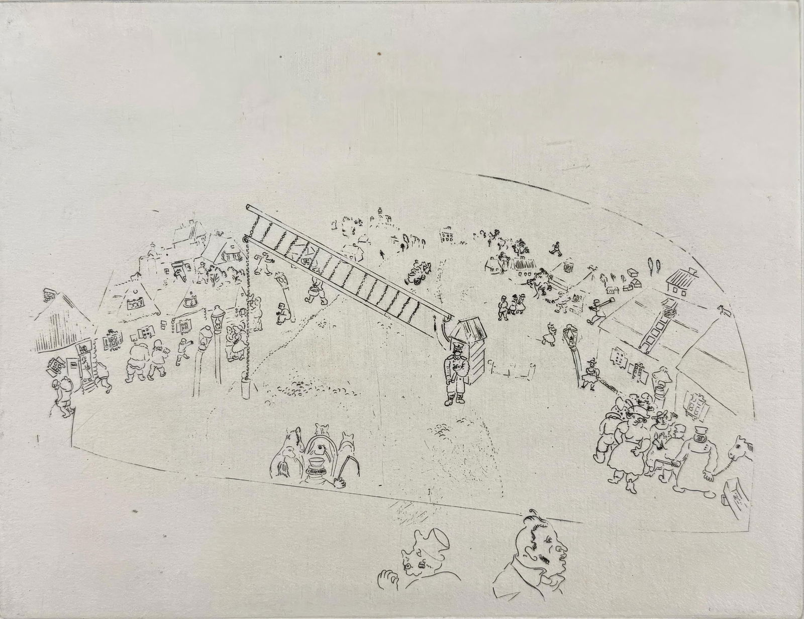 Marc Chagall, At the City Gate, from Dead Souls, Limited Edition Etching, 1923-1927 (1 of 4)