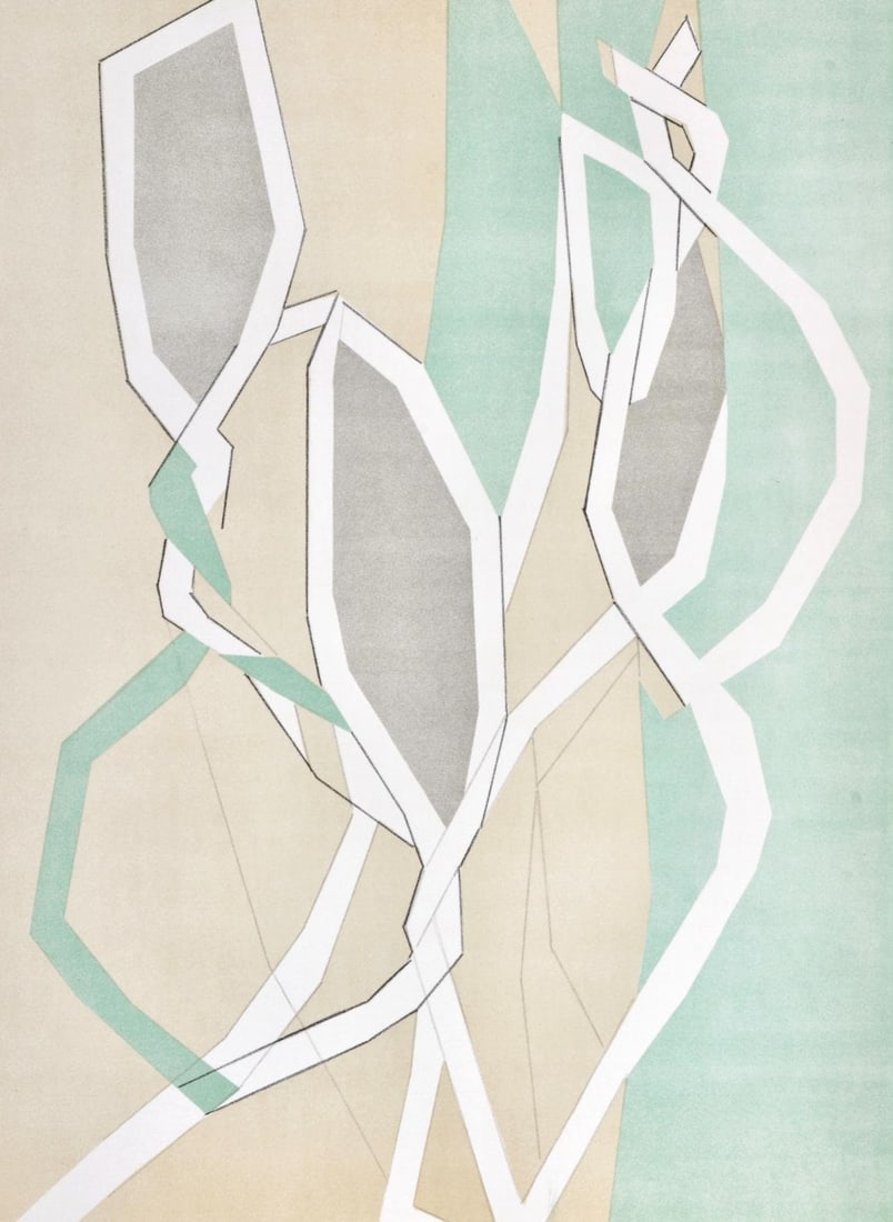 Andre Beaudin, Composition en vert, Regards sur Paris, Limited Edition Lithograph: Lithograph on velin d'Arches paper. Paper size: 15.5 x 12 inches. Excellent condition. Inscription: unsigned and unnumbered, as issued. Notes: from the folio, Regards sur Paris, 1962. Published by And