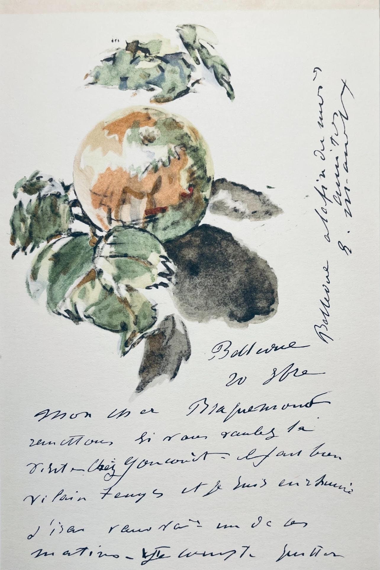 Edouard Manet, Composition, Edouard Manet, Letters with Aquarelles, Limited Edition Lithograph: Lithograph and stencil on velin Foreign Affairs paper mounted on Foreign Affairs museum board, as issued. Paper Size: 10 x 7 inches. Excellent condition. Inscription: Unsigned and unnumbered, as