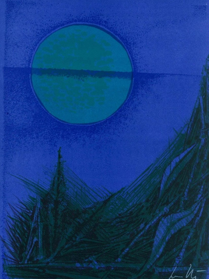 Cesare Peverelli, Composition, Variations sur l'imaginaire, Limited Edition Lithograph: Lithograph on velin de Rives paper. Paper size: 14.5 x 10.75 inches. Excellent condition. Inscription: hand signed and unnumbered, as issued. Notes: From the folio, Variations sur l'imaginaire, 1972.