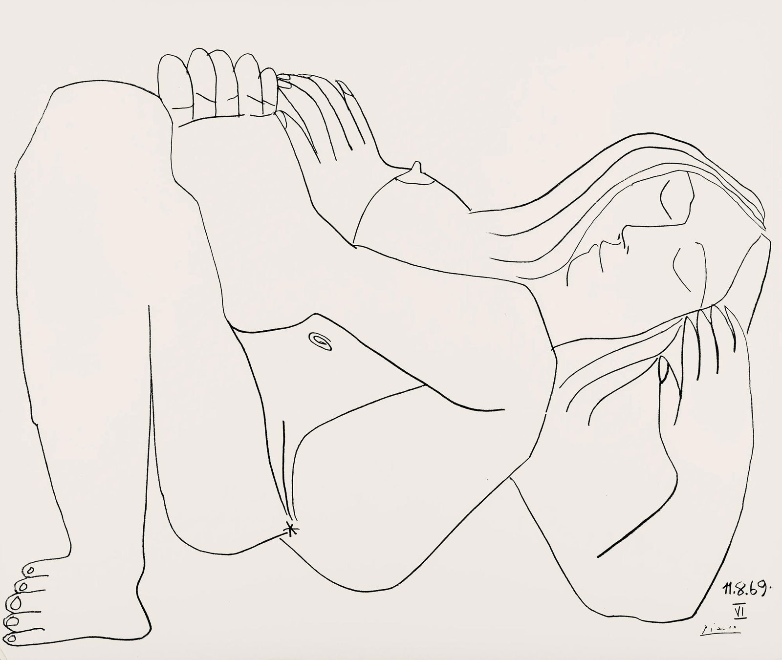 Pablo Picasso, Composition (Orozco 193-204), Au Baiser D'Avignon, Limited Edition Lithograph: Lithograph on velin d'Arches paper. Paper size: 15.75 x 19.625 inches. Excellent condition. Signed in the plate and unnumbered, as issued. Notes: From the folio, Picasso au baiser d'Avignon, douze