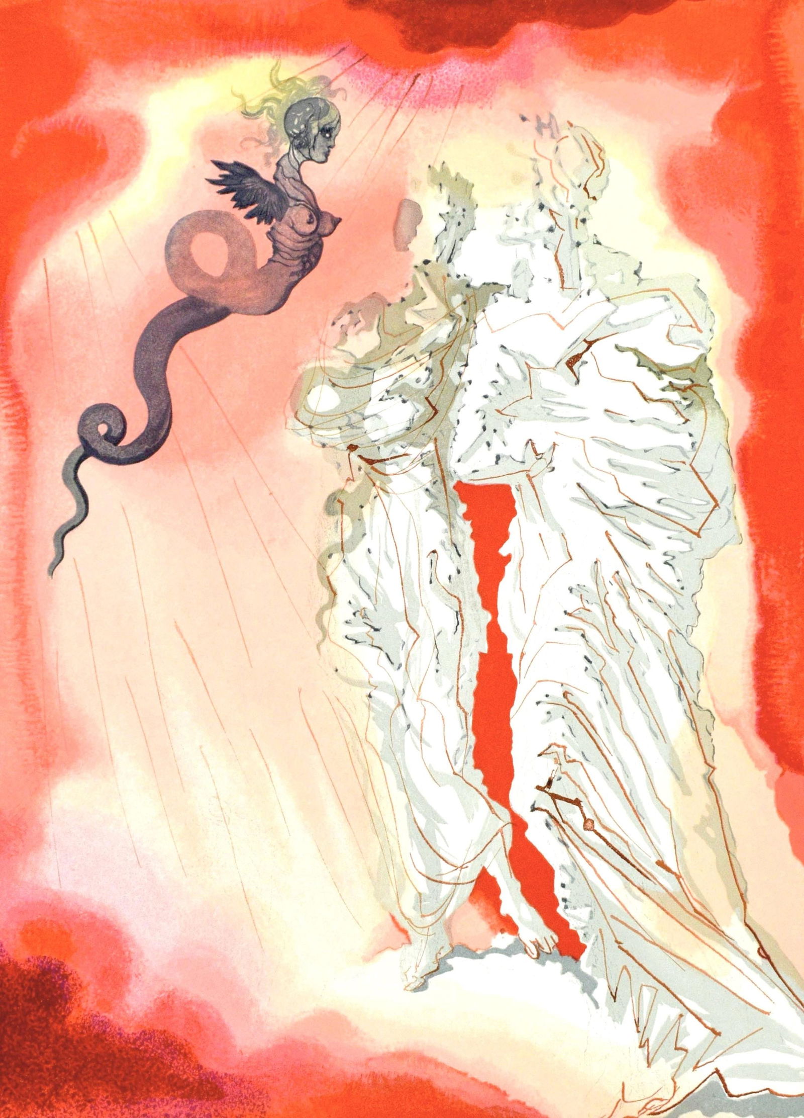 Salvador Dali, L'Enfer XXI (Michler/Lopsinger 1039-1138; Field 189-200), La Divine Comedie, Limited: Woodcut in colors on velin pur chiffon de Rives paper. Paper size: 13 x 10.375 inches. Inscription: Unsigned and unnumbered, as issued. Catalogue raisonne references: Dali, Salvador, et al. Salvador