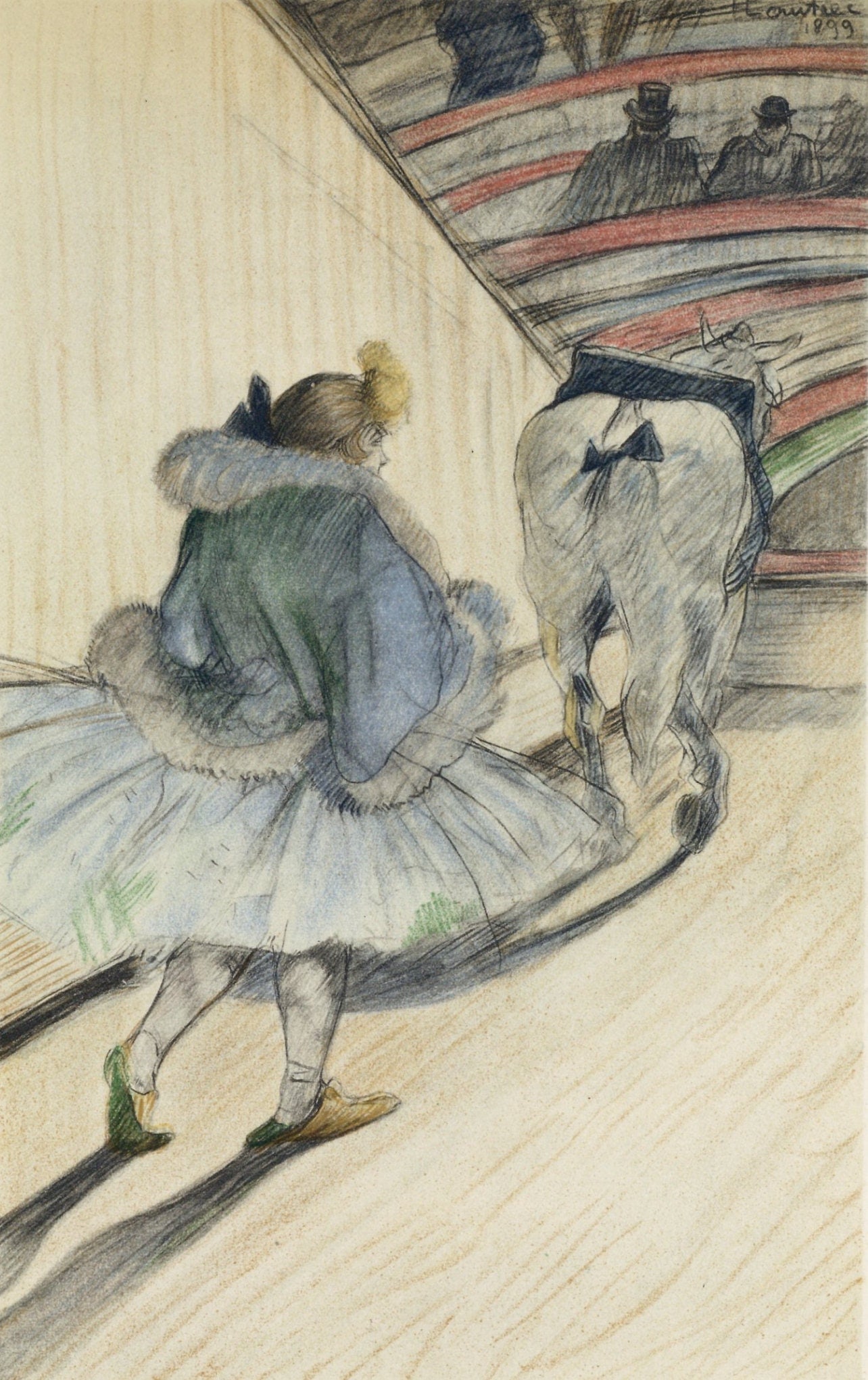 Henri de Toulouse-Lautrec, Entree en piste, The Circus by Toulouse-Lautrec, Limited Edition: Lithograph on velin paper. Unsigned and unnumbered. Paper Size: 12.125 x 9.25 inches. Excellent condition. Notes: From the album, The Circus by Toulouse-Lautrec, 1952. Published the Paris Book