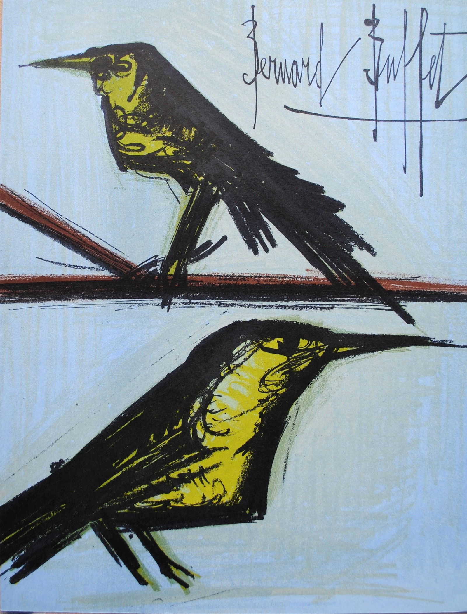 Bernard Buffet, Les deux oiseaux, Lithographs 1952-1966, Limited Edition Lithograph: Lithograph on velin Acropole Papeteries de Renage paper. Paper size: 12.25 x 9.5 inches. Excellent condition. Inscription: Signed in the plate and unnumbered, as issued. Notes: From the album, Bernard