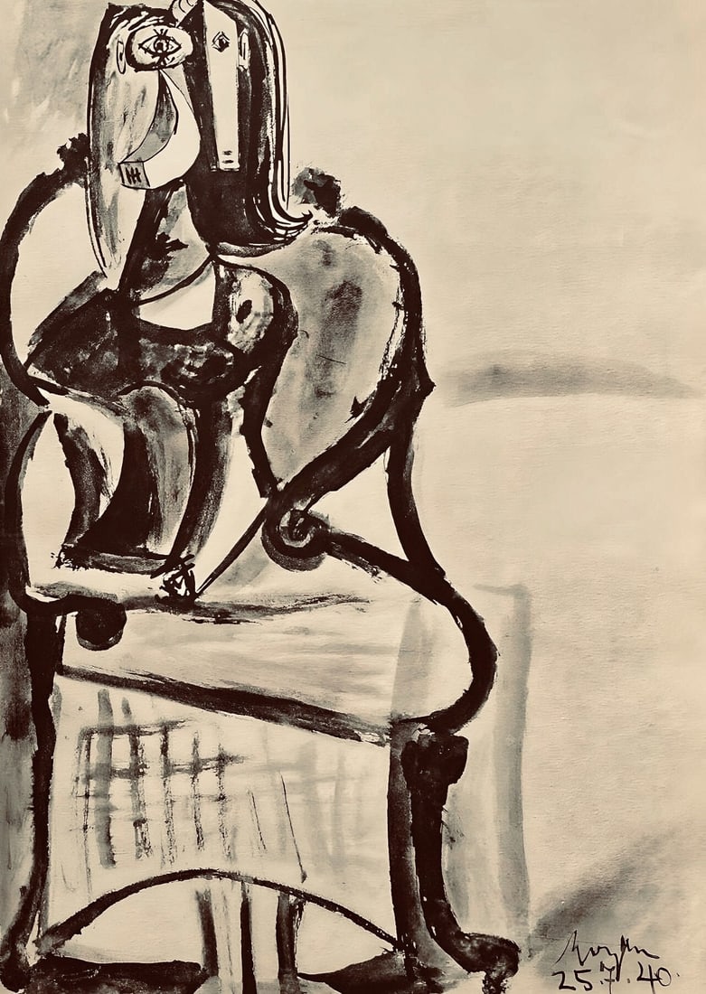 Pablo Picasso, Composition, Carnet de dessins de Picasso, Cahiers d'Art, Limited Edition Lithograph: Lithograph on velin paper. Inscription: Unsigned and unnumbered. Paper Size: 16.54 x 11.81 inches. Excellent condition. Notes: From the volume, Carnet de dessins de Picasso: reproduits au format de