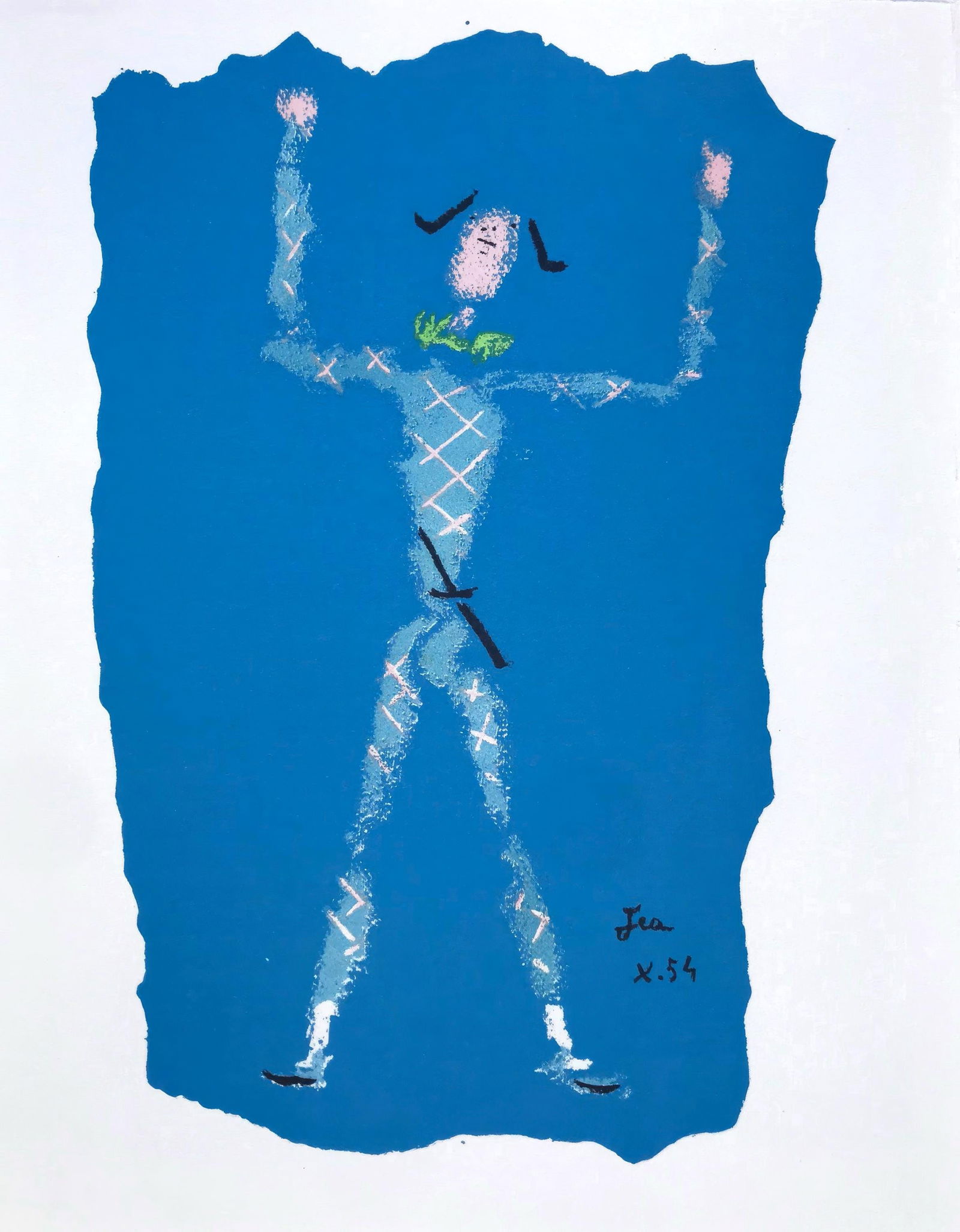 Jean Cocteau, Untitled, from Under the Coat of Fire, Limited Edition Lithograph, 1955: This exquisite lithograph by Jean Cocteau (1889-1963), titled Sans titre (Untitled), originates from the 1955 album Sous le manteau de feu, Poems, douze lithographies originales de Jean Cocteau de