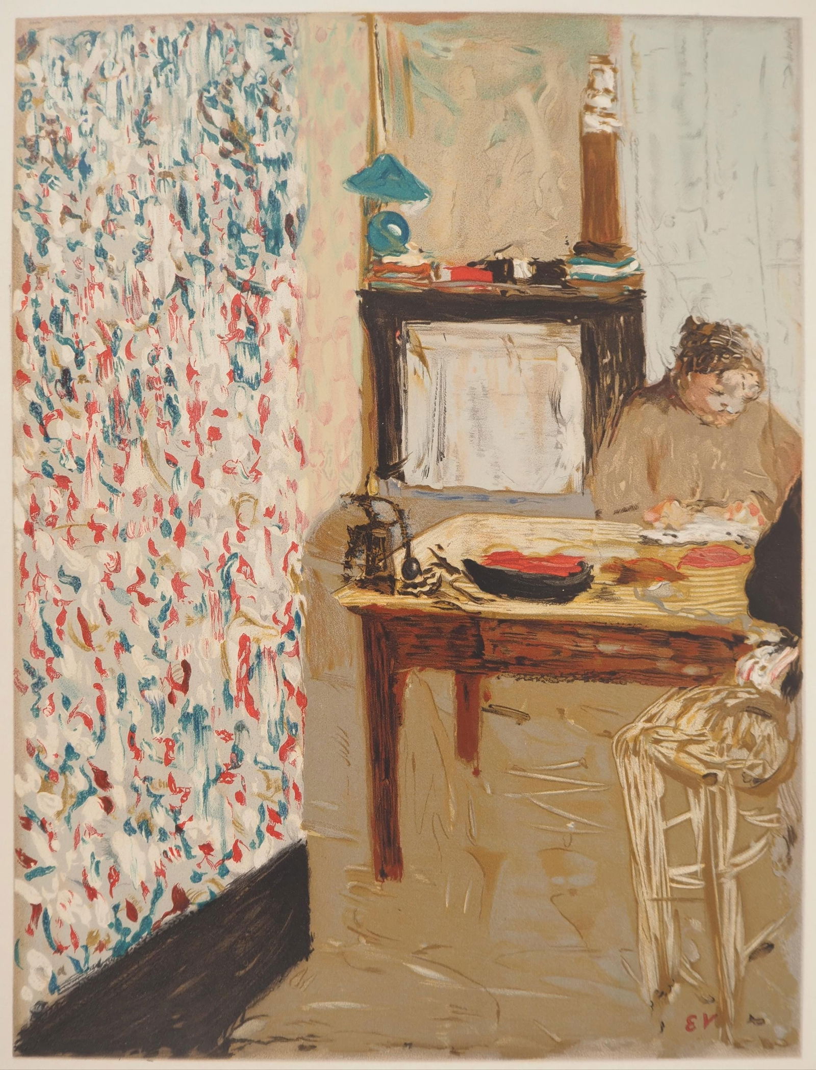 Jean-Edouard Vuillard, Interior Scene, from The Graphic Work of Vuillard, Limited Edition: This exquisite lithograph by Jean-Edouard Vuillard (1868-1940), titled Scene d'interieur (Interior Scene), from L'oeuvre grave de Vuillard (The Graphic Work of Vuillard), originates from the 1948