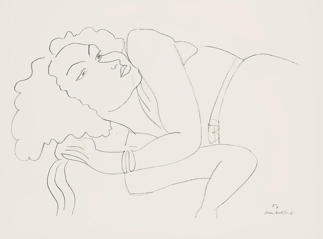 Henri Matisse, Serie F, var. 7 (Duthuit 9), Henri Matisse, Dessins, Themes et variations, Limited: Lithograph on velin pur fil paper. Paper Size: 9.625 x 12.875 inches. Excellent condition. Inscription: Signed in the plate and unnumbered, as issued. Notes: From the folio, Henri Matisse, Dessins,