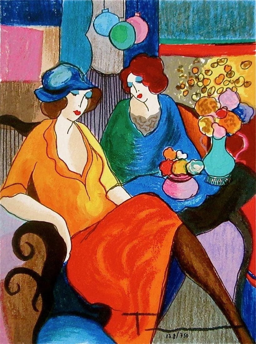 Itzchak Tarkay, Chit Chat, Signed, Limited Edition Silkscreen (1 of 4)