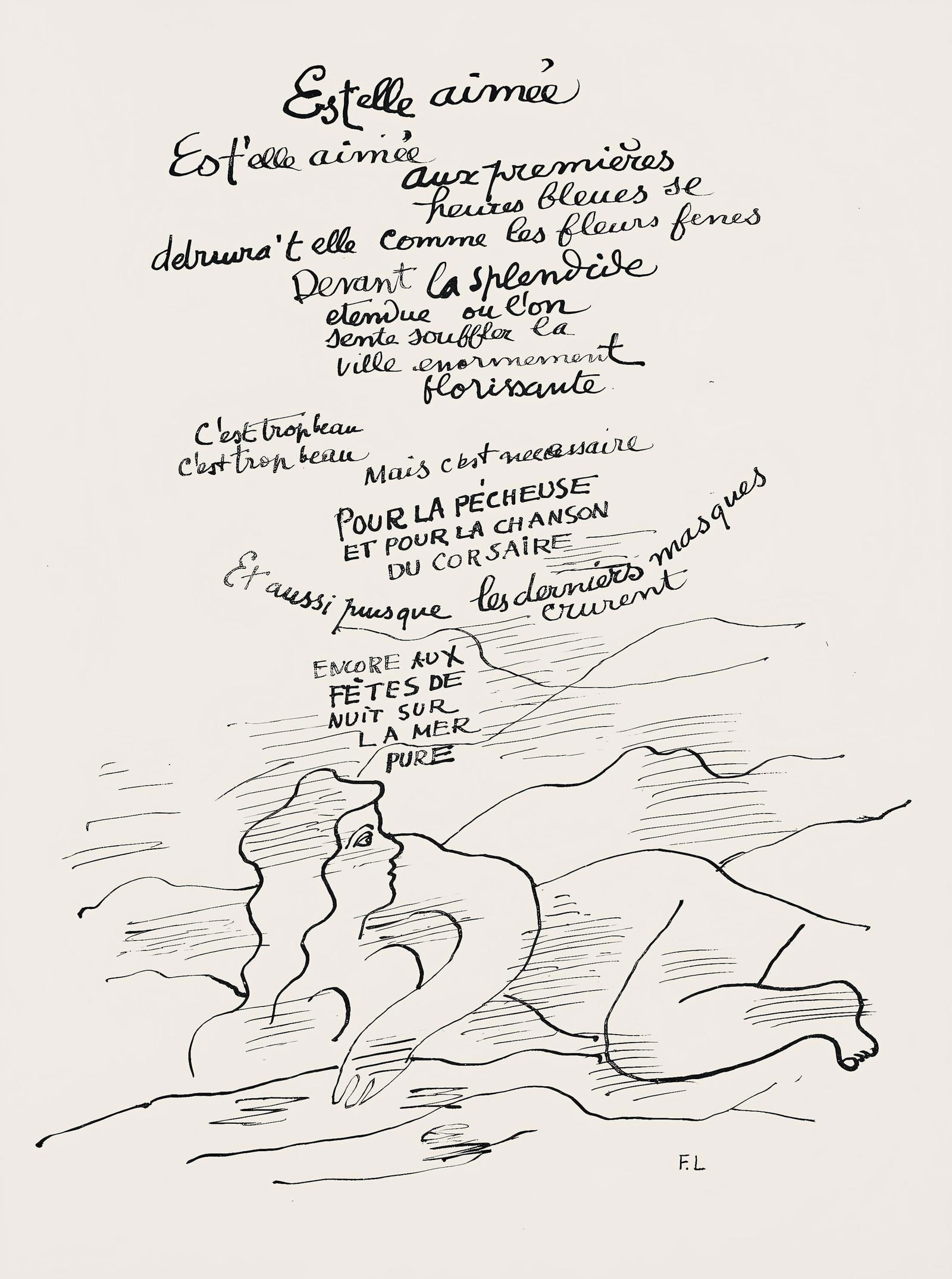 Fernand Leger, Composition (Saphire 24-38), Les Illuminations, Limited Edition Lithograph: Lithograph on papier velin teinte, fait a la main paper. Paper size: 13 x 9.75 inches. Excellent condition. Inscription: Unsigned and unnumbered, as issued. Notes: From the folio, Les Illuminations, 1