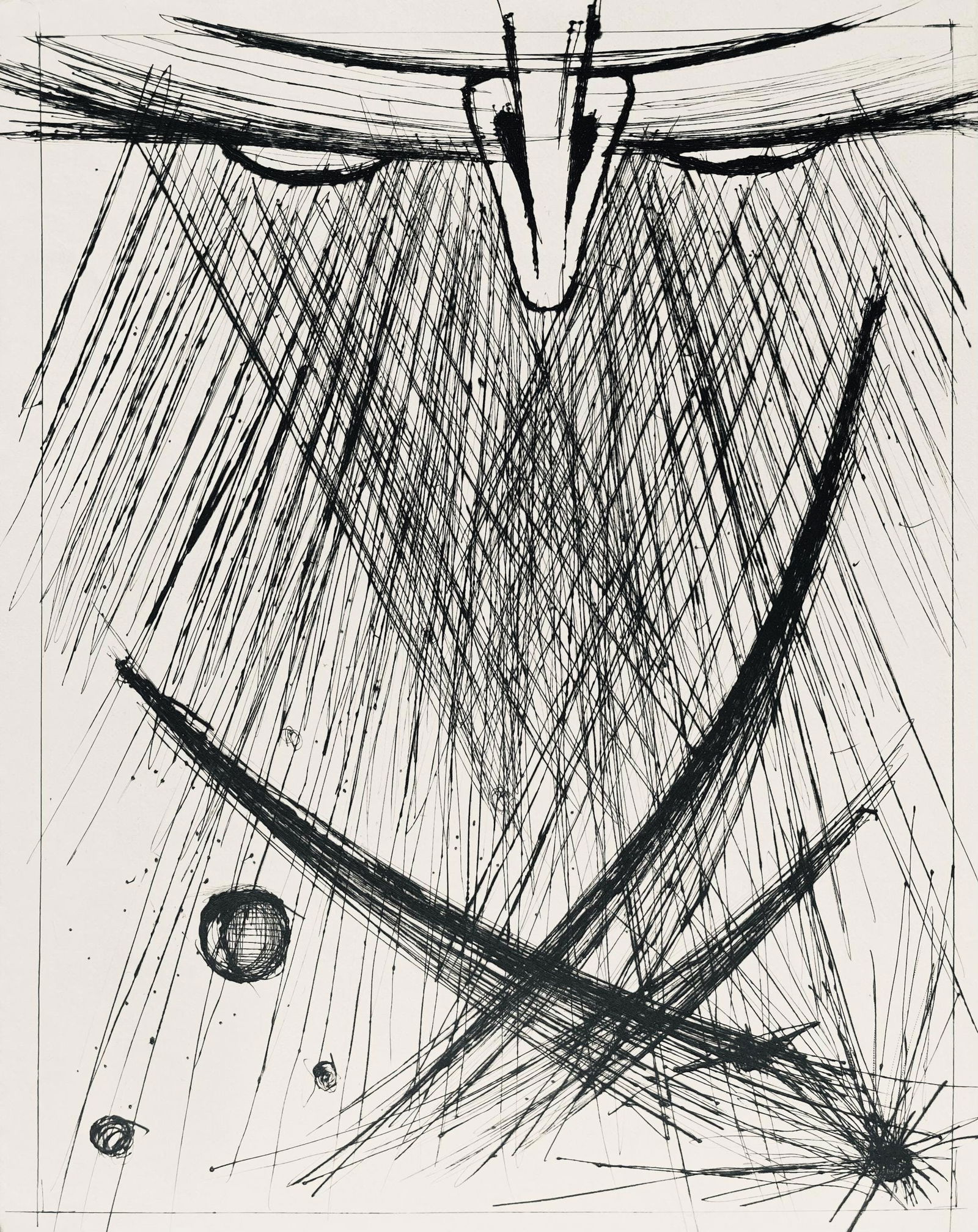 Bernard Buffet, Composition (Reinz 208-222), Voyages Fantastiques, Limited Edition Etching: Drypoint etching on papier de Rives B.F.K. pur fil paper. Paper size: 16.125 x 12.875 inches. Excellent condition. Unsigned and unnumbered, as issued. Notes: From the folio, Voyages fantastiques aux