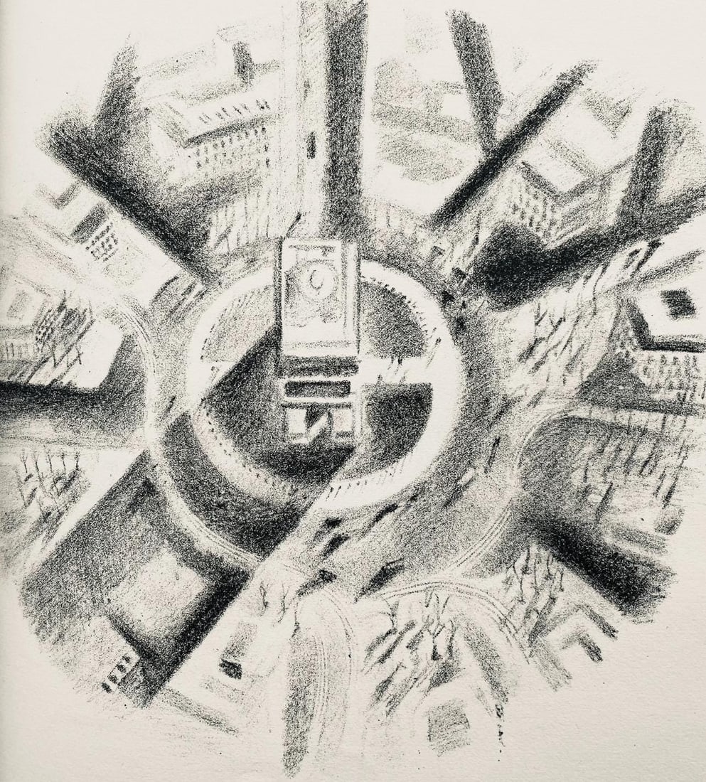 Robert Delaunay, La place de l'Etoile (Habasque 720-728), Allo! Paris!, Limited Edition Lithograph: Lithograph on velin d'Arches paper. Paper Size: 11 x 9 inches. Excellent condition. Inscription: Unsigned and unnumbered, as issued. Notes: From the volume, Allo! Paris!, 1926. Published by Editions d