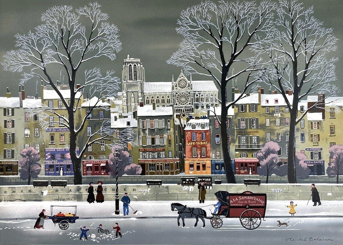 Michel Delacroix, La Neige sur la Seine, Limited Edition Lithograph (1 of 4)