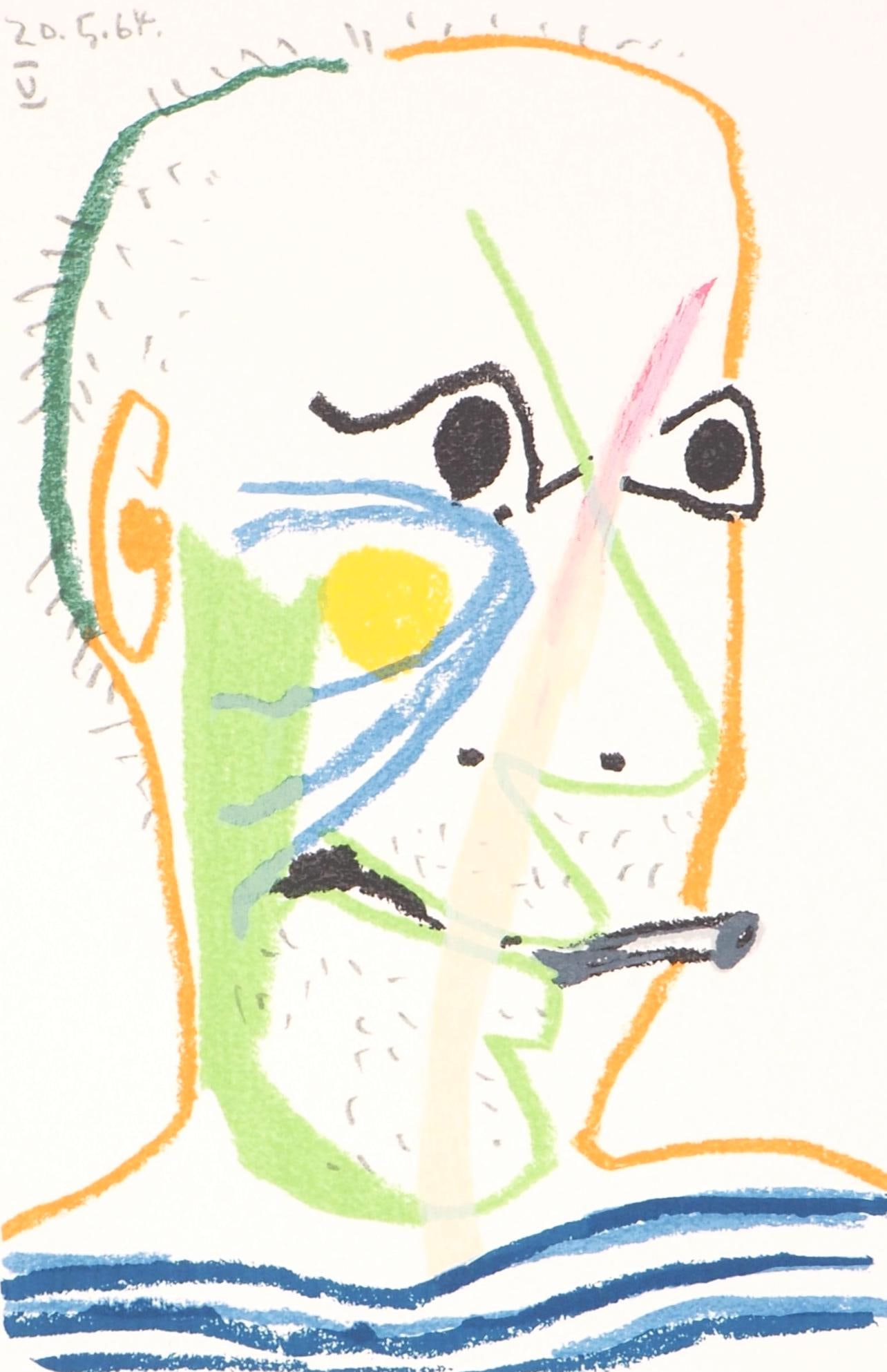 Pablo Picasso, 20.5.64. V (Cramer 148), Le Gout du Bonheur, Limited Edition Mixed Media Lithograph: Lithograph and silkscreen with grease crayon, lithographic tusche, lead pencil, charcoal on velin d'Arches paper. Paper size: 12.8 x 9.84 inches. Inscription: Unsigned and unnumbered, as issued. Catal