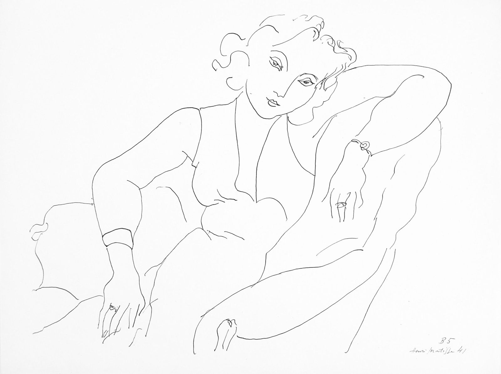 Henri Matisse, Serie B, var. 5 (Duthuit 9), Henri Matisse, Dessins, Themes et variations, Limited: Lithograph on velin pur fil paper. Inscription: Signed in the plate and unnumbered, as issued. Paper Size: 9.625 x 12.875 inches. Catalogue raisonne references: Matisse, Henri, et al. Henri Matisse: