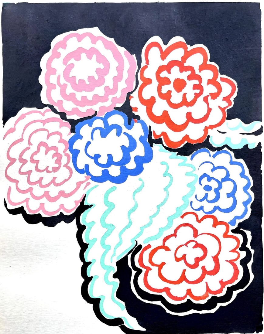 Sonia Delaunay, Planche No. 20, Compositions, couleurs, idees: Sonia Delaunay, Limited Edition: Colour stencil with dense gouache inks on velin paper. Unsigned and unnumbered with printed title-heading designed by Delaunay, upper left, as issued. Paper Size: 12.625 x 9.625 inches. Excellent