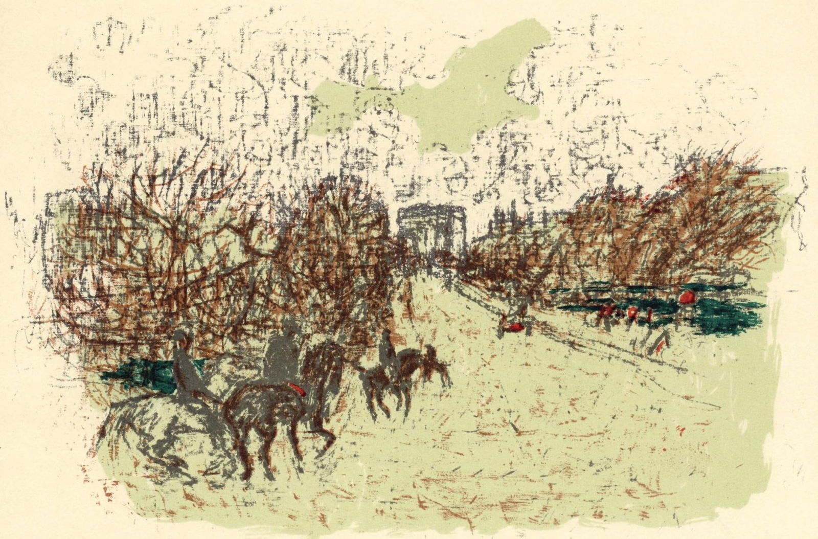 Pierre Bonnard, Arc de Triomphe, Bonnard Lithographe, Limited Edition Lithograph: Lithograph on grand velin Renage filigrane a la marque de l'editeur paper. Inscription: Unsigned and unnumbered, as issued. Paper Size: 9.5 x 12.5 inches; image size: 7.48 x 11.42 inches. Excellent