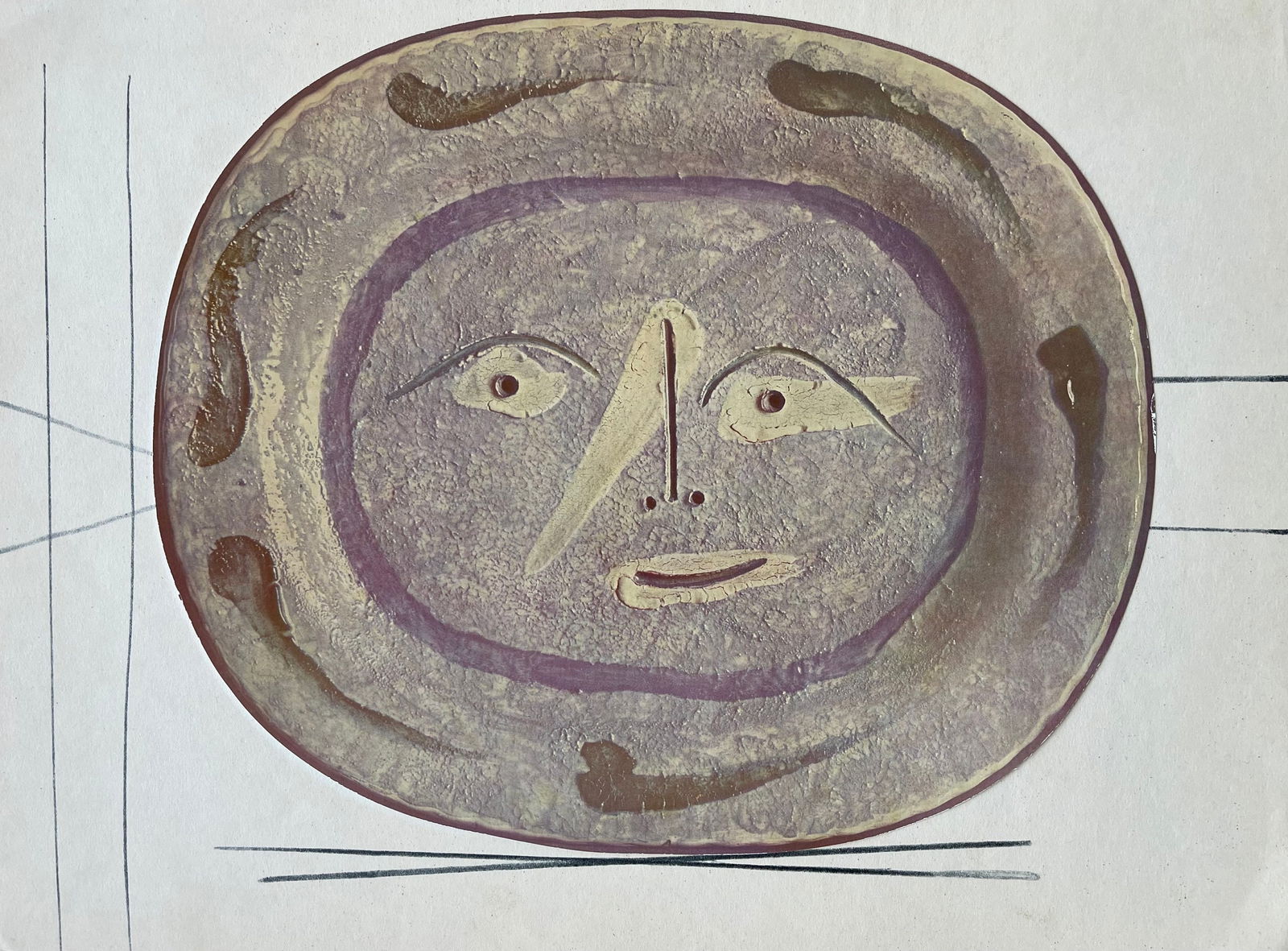 Pablo Picasso, etude pour la ceramique, Ceramiques de Picasso (Orozco 105), Limited Edition: Collotype and lithograph on velin gloss finish paper (to resemble the finish of ceramic), archivally hinged on velin paper. Unsigned and unnumbered, as issued. Paper Size: 11.25 x 15 inches. Excellent