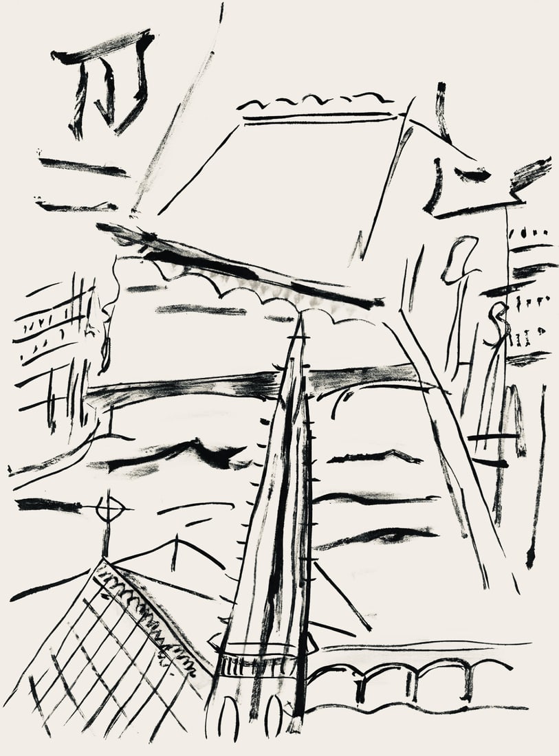 Fernand Leger, Composition, mes voyages: Lithograph on velin bouffant des Papeteries de Hauteville paper. Paper Size: 13.78 x 9.84 inches. Excellent condition. Unsigned and unnumbered, as issued. Notes: From the folio, Fernand Leger mes voya