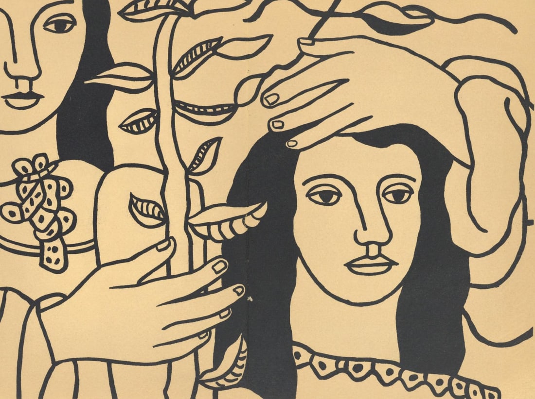 Fernand Leger, Composition, Mon ami Leger, Limited Edition Lithograph: Lithograph and stencil on velin d'Arches paper. Paper size: 10.83 x 15.36 inches. Excellent condition, with centerfold, as issued. Inscription: Unsigned and unnumbered, as issued. Notes: From the albu