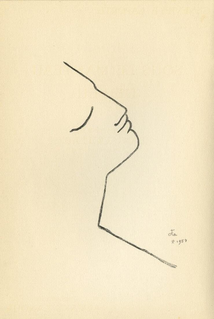 Jean Cocteau, Composition, Sous le Manteau de Feu, Limited Edition Lithograph: Lithograph on velin paper. Paper size: 9.84 x 6.69 inches. Excellent condition. Inscription: signed in the plate and unnumbered, as issued. Notes: from the album, Les Cavaliers d'Ombre; Sous le Mantea