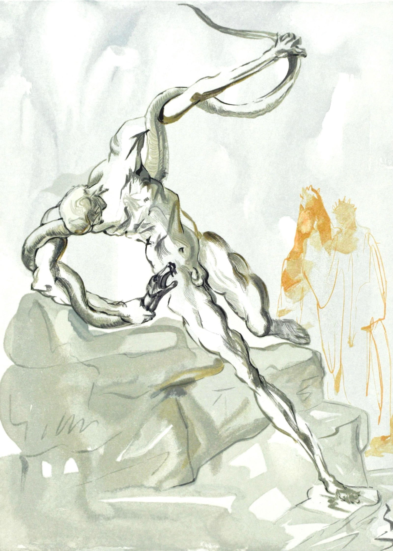 Salvador Dali, Inferno XXIV (Michler/Lopsinger 1039-1138; Field 189-200), La Divina Commedia,: Woodcut in colors on velin pur chiffon de Rives paper. Paper size: 13 x 10.375 inches. Inscription: Unsigned and unnumbered, as issued. Catalogue raisonne references: Dali, Salvador, et al. Salvador D