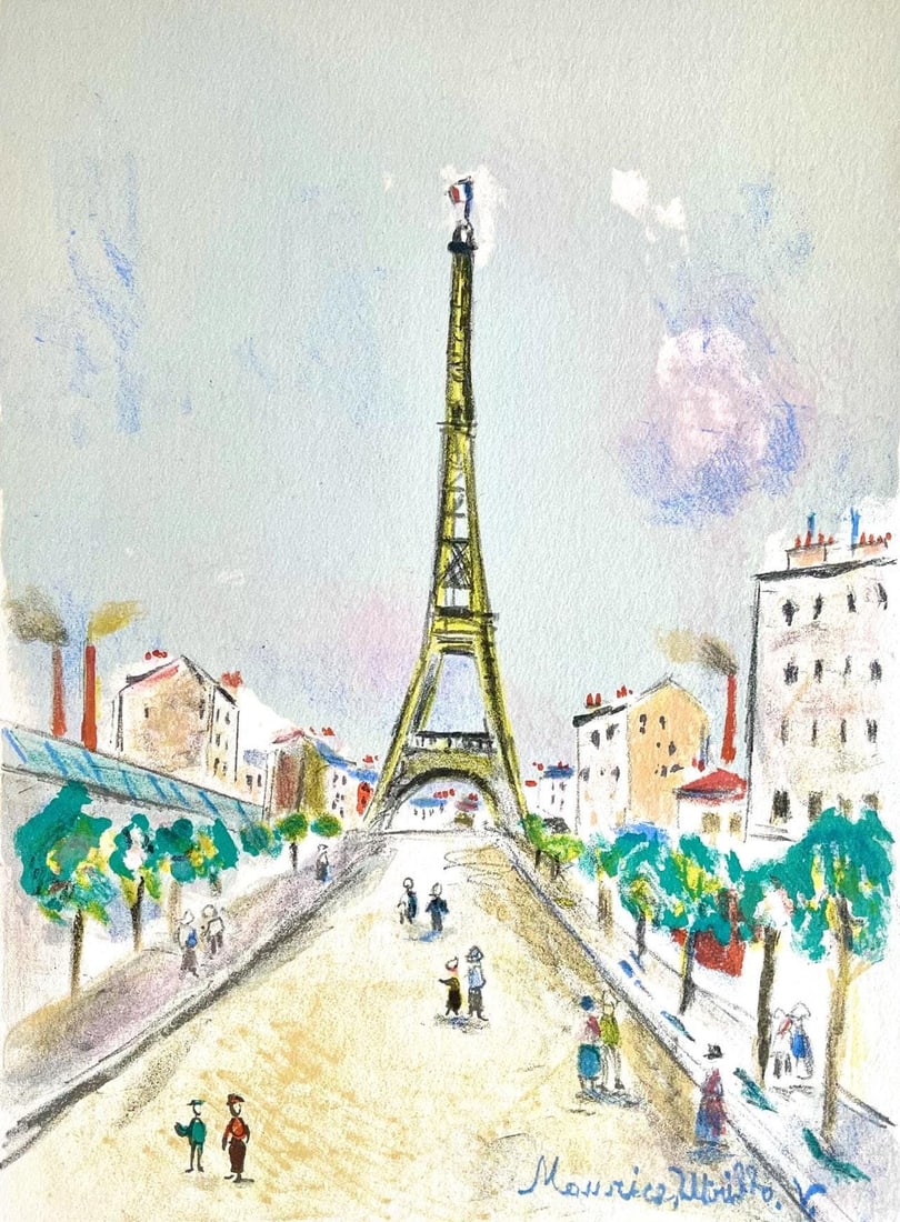 Maurice Utrillo, la Tour Eiffel, Paris Capitale, Limited Edition Lithograph: Lithograph on velin Johannot paper. Paper size: 16.93 x 12.99 inches. Excellent condition. Unsigned and unnumbered, as issued. Notes: From the folio, Paris Capitale, 1955. Published by Joseph Foret, E