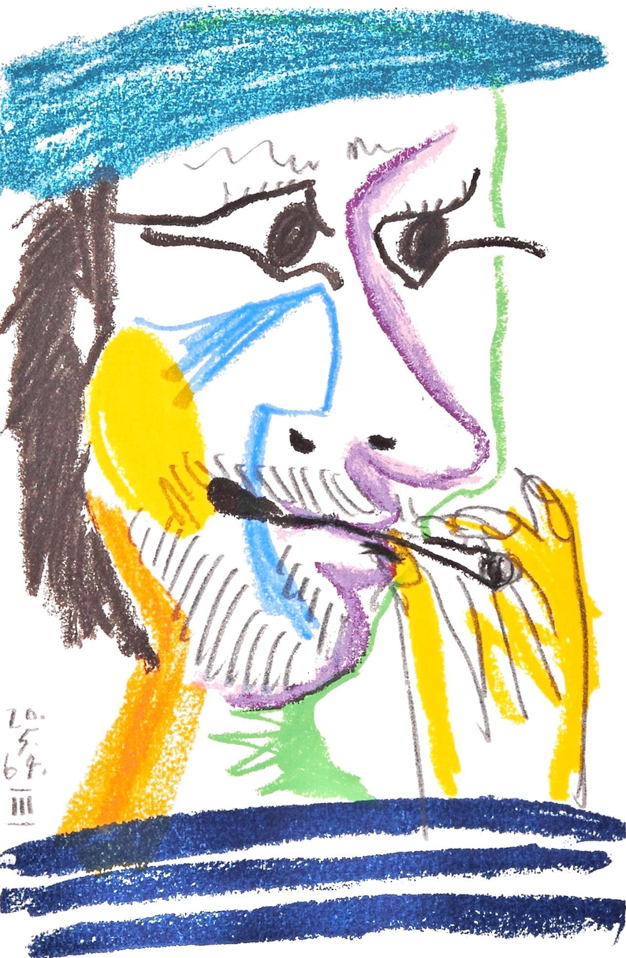 Pablo Picasso, 20.5.64. II (Cramer 148), Le Gout du Bonheur, Limited Edition Mixed Media Lithograph: Lithograph and silkscreen with grease crayon, lithographic tusche, lead pencil, charcoal on velin d'Arches paper. Paper size: 12.8 x 9.84 inches. Inscription: Unsigned and unnumbered, as issued. Catal