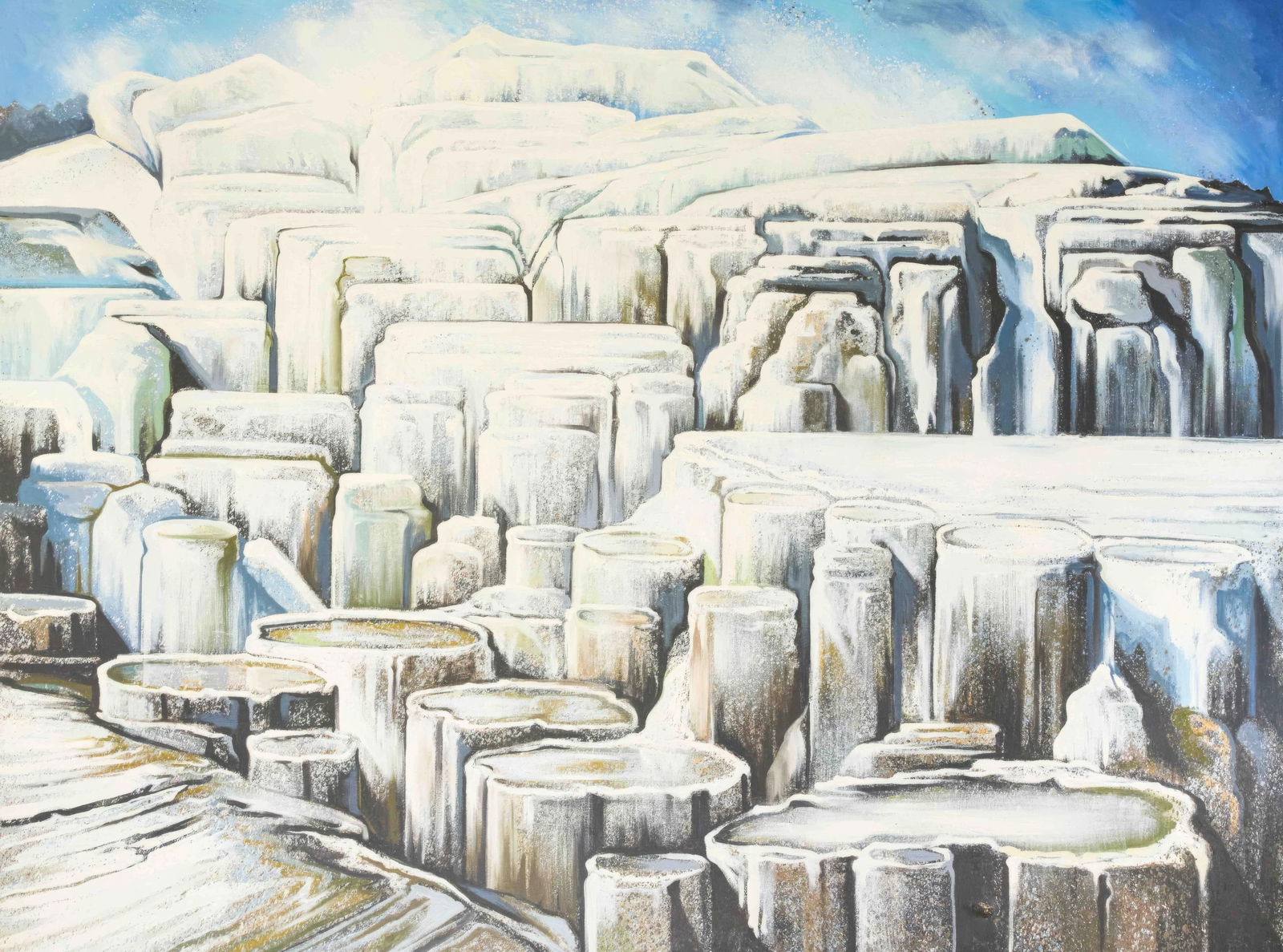 Lowell Nesbitt, Frosted Mountain, Original Oil Painting, 1982: This exquisite oil painting by Lowell Nesbitt (1933-1993), titled Frosted Mountain, exemplifies the artist's radical expansion of realism into a realm of monumental scale, heightened perception, and c