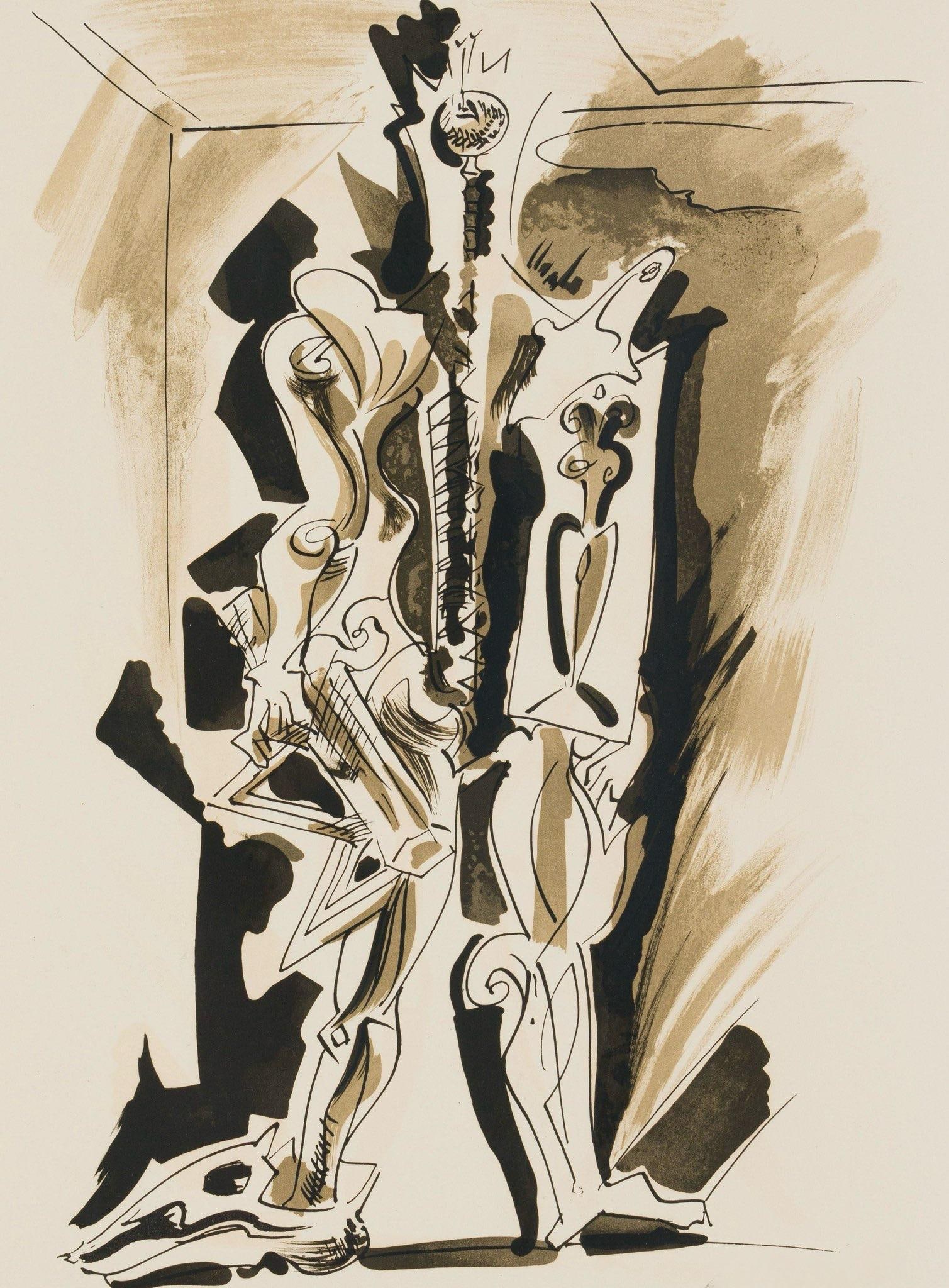 Andre Masson, Composition, XXe siecle, Limited Edition Lithograph: Lithograph on velin paper. Paper Size: 12.5 x 9.75 inches. Excellent condition. Inscription: Unsigned and unnumbered, as issued. Notes: From the volume, XXe Siecle, Hommage a Dorothea Tanning, 1977. P
