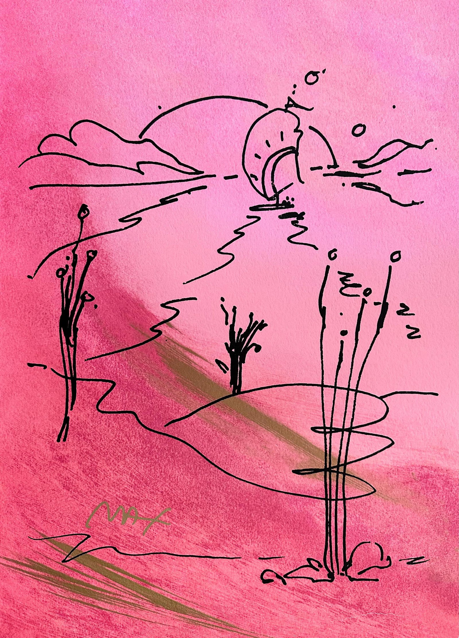 Peter Max, Sailboat on the Horizon, Hand Signed, Mixed Media Watercolor and Silkscreen Painting: Watercolor and silkscreen on Fabriano velin paper. Paper size: 21 x 15 inches. Inscription: Hand signed in ink, as issued. Condition: Excellent. Notes: Published, printed, and painted by Peter Max, Ne