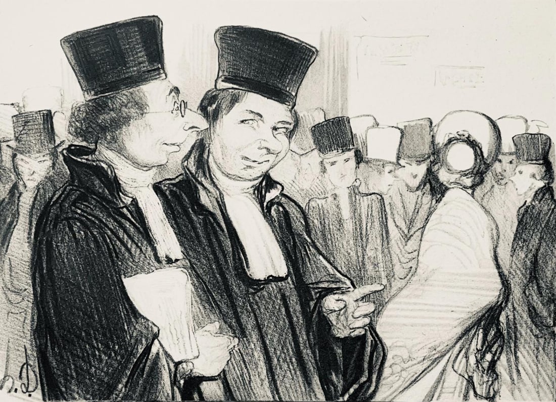 Honore Daumier, Composition, Honore Daumier, Law and Justice, Limited Edition Lithograph: Lithograph on velin paper. Inscription: Unsigned and unnumbered. Paper Size: 14 x 10 inches. Excellent condition. Notes: From the folio, Honore Daumier, Law and Justice, Twenty-Four Lithographs,