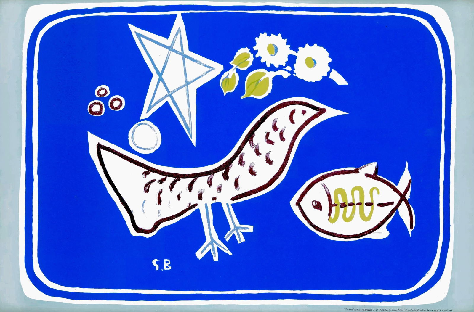 Georges Braque, The Bird, S.P.27., from School Prints Ltd., Limited Edition Lithograph, 1949: This exquisite lithograph by Georges Braque (1882-1963), titled The Bird, S.P.27., originates from the School Prints Ltd. series, published by School Prints Ltd., London, under the direction of