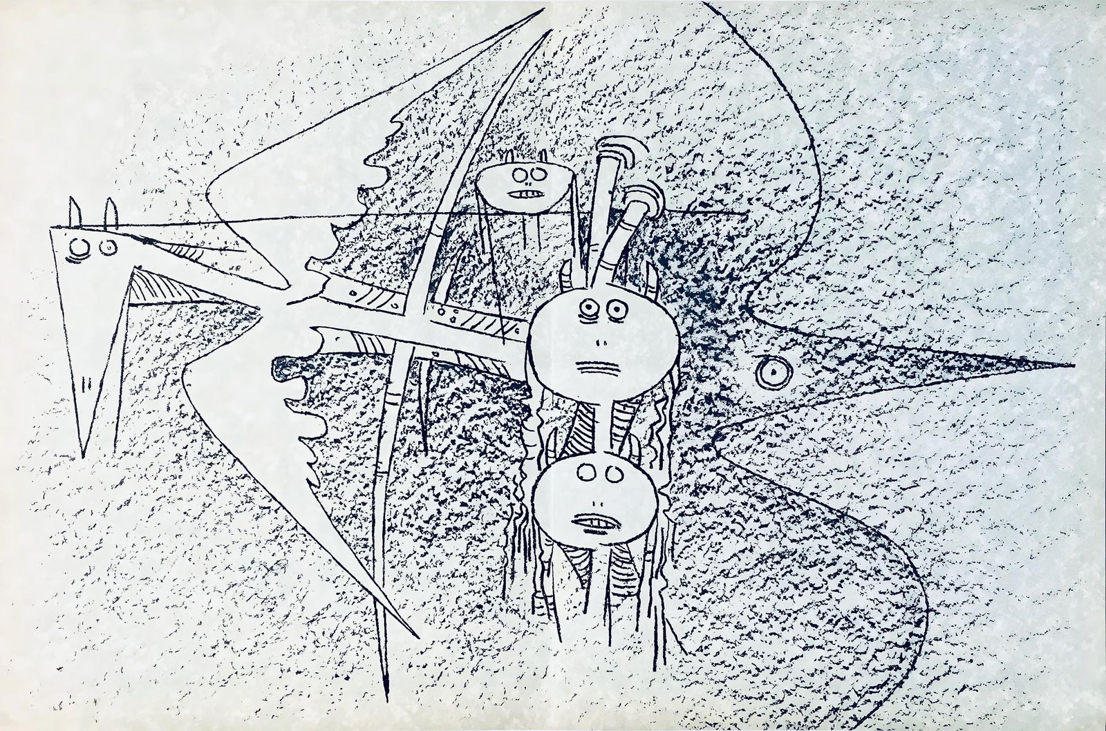 Wifredo Lam ????, Composition, Suites no3, Limited Edition Lithograph: Lithograph on velin paper. Paper size: 11.2 x 19.1 inches. Excellent condition, with centerfold, as issued. Inscription: Unsigned and unnumbered, as issued. Notes: From the folio, Suites no3, 1963.