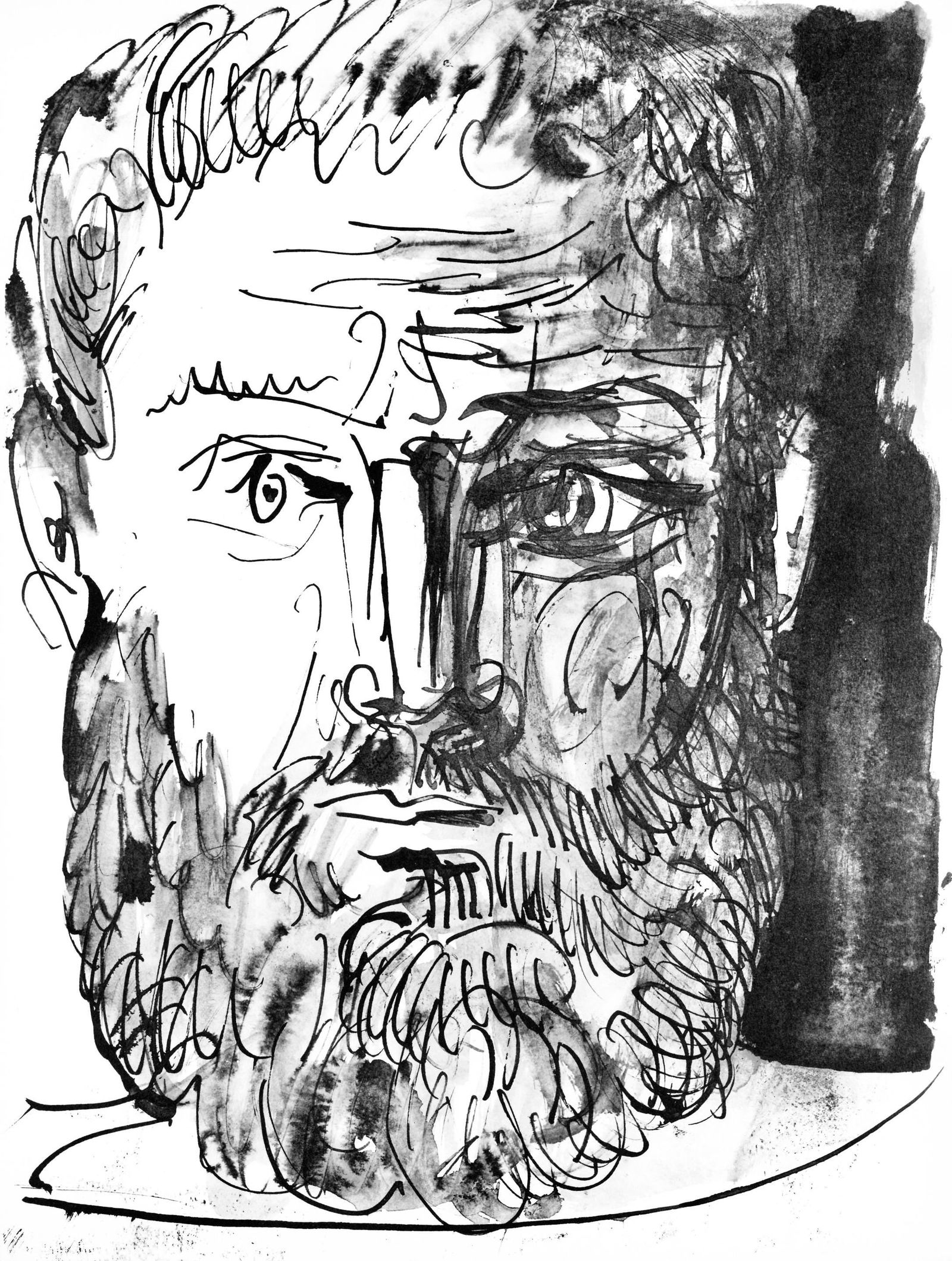 Pablo Picasso, Homme barbu, de face, trait et lavis (C. 84; J./S. 77), 40 dessins de Picasso en (1 of 4)